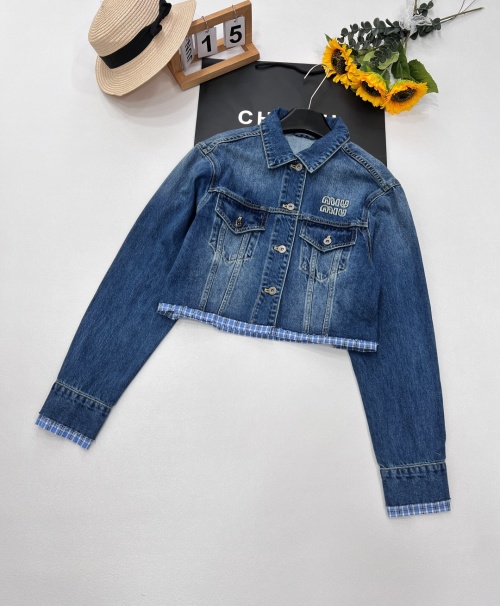 Miu Miu Cropped Denim Jacket with Plaid Trim - Stylish & Trendy 1 Miu Miu Cropped Denim Jacket with Plaid Trim - Stylish & Trendy