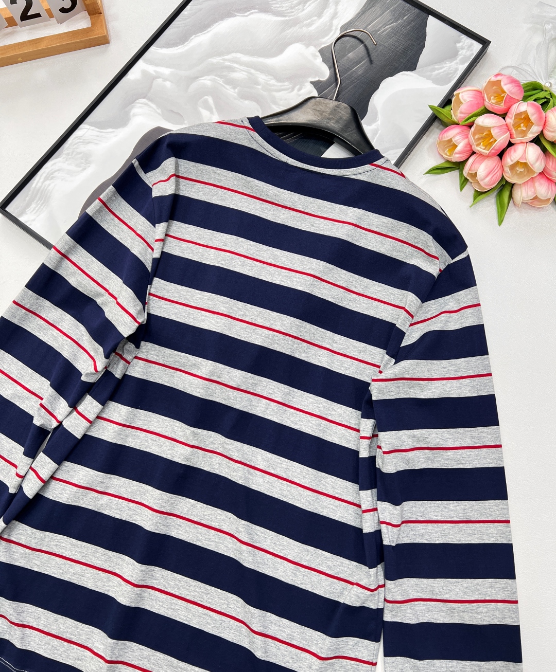 🆕Miumiu25Ss春夏新款 微标条纹宽松长袖T恤丨⚠独家yb开发！高版出品！全棉材质 透气舒适 质感