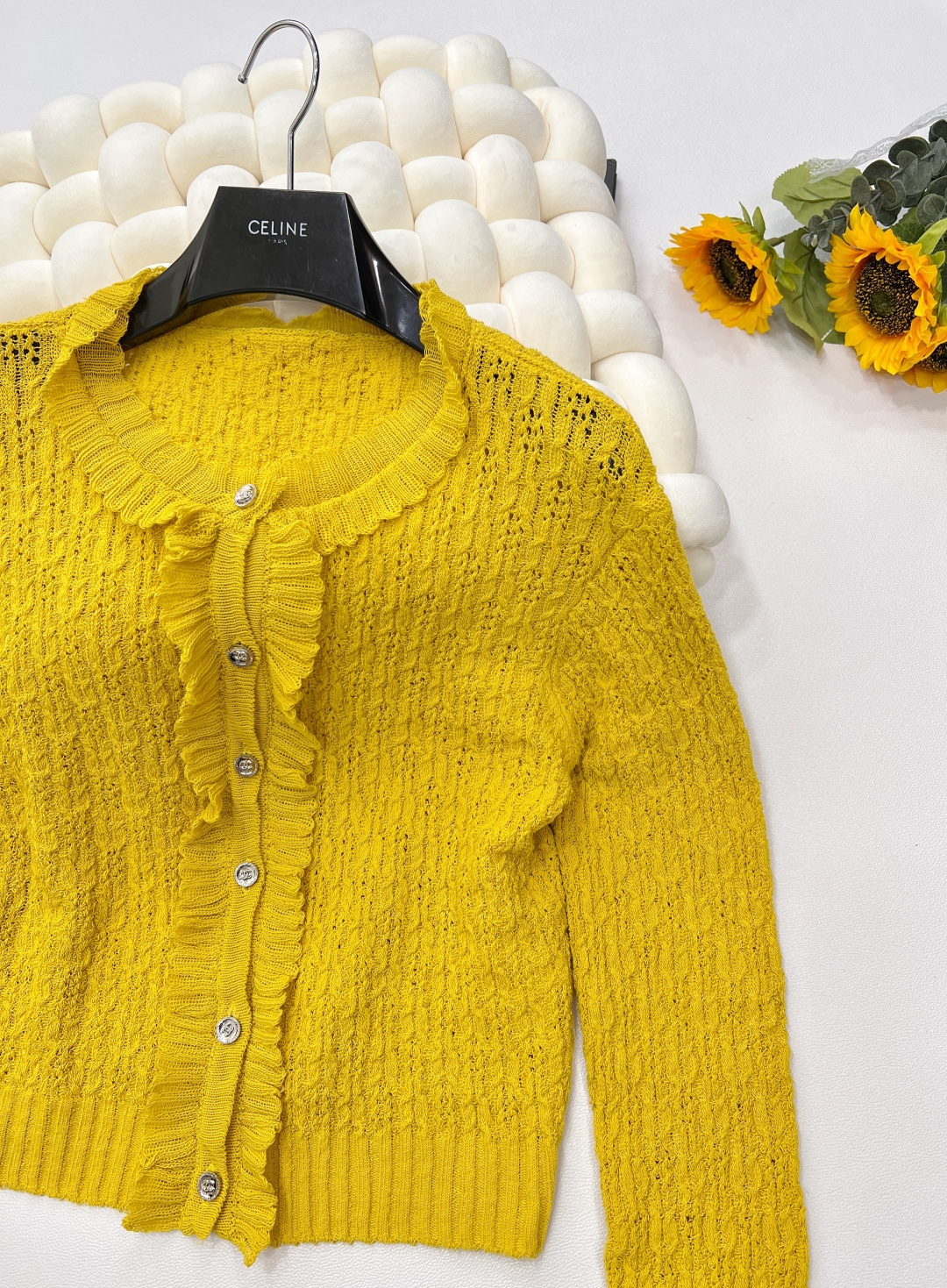 🆕Chanei25Ss早春新款褶皱花边针织开衫丨⚠独家高版出品！定制的纱线织造 柔软舒适 洋气显瘦 圆领