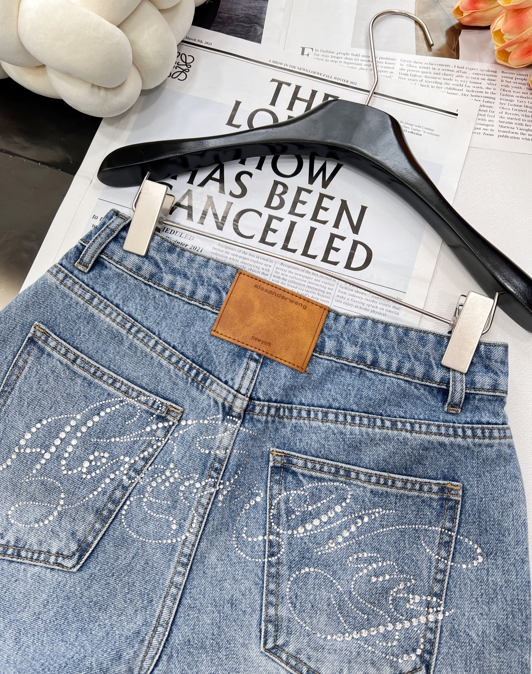 🆕夏季新品alexanderwang亚历山大王烫钻字母牛仔短裤 进口牛仔面料，半成品烫钻字母👍经典直筒版