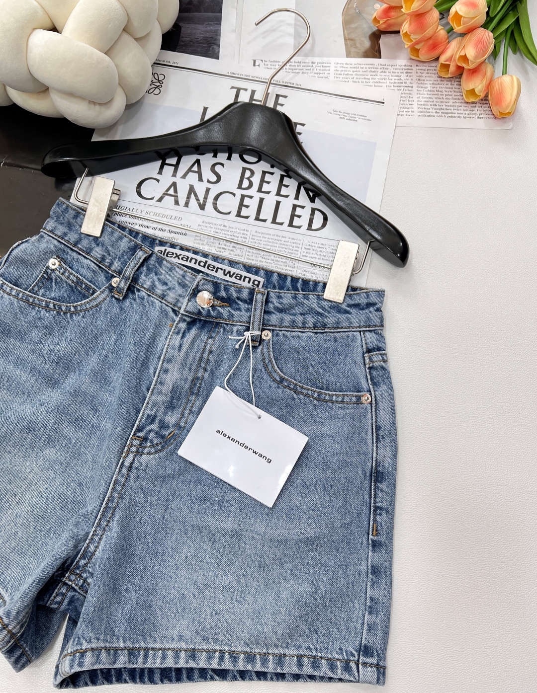 🆕夏季新品alexanderwang亚历山大王烫钻字母牛仔短裤 进口牛仔面料，半成品烫钻字母👍经典直筒版