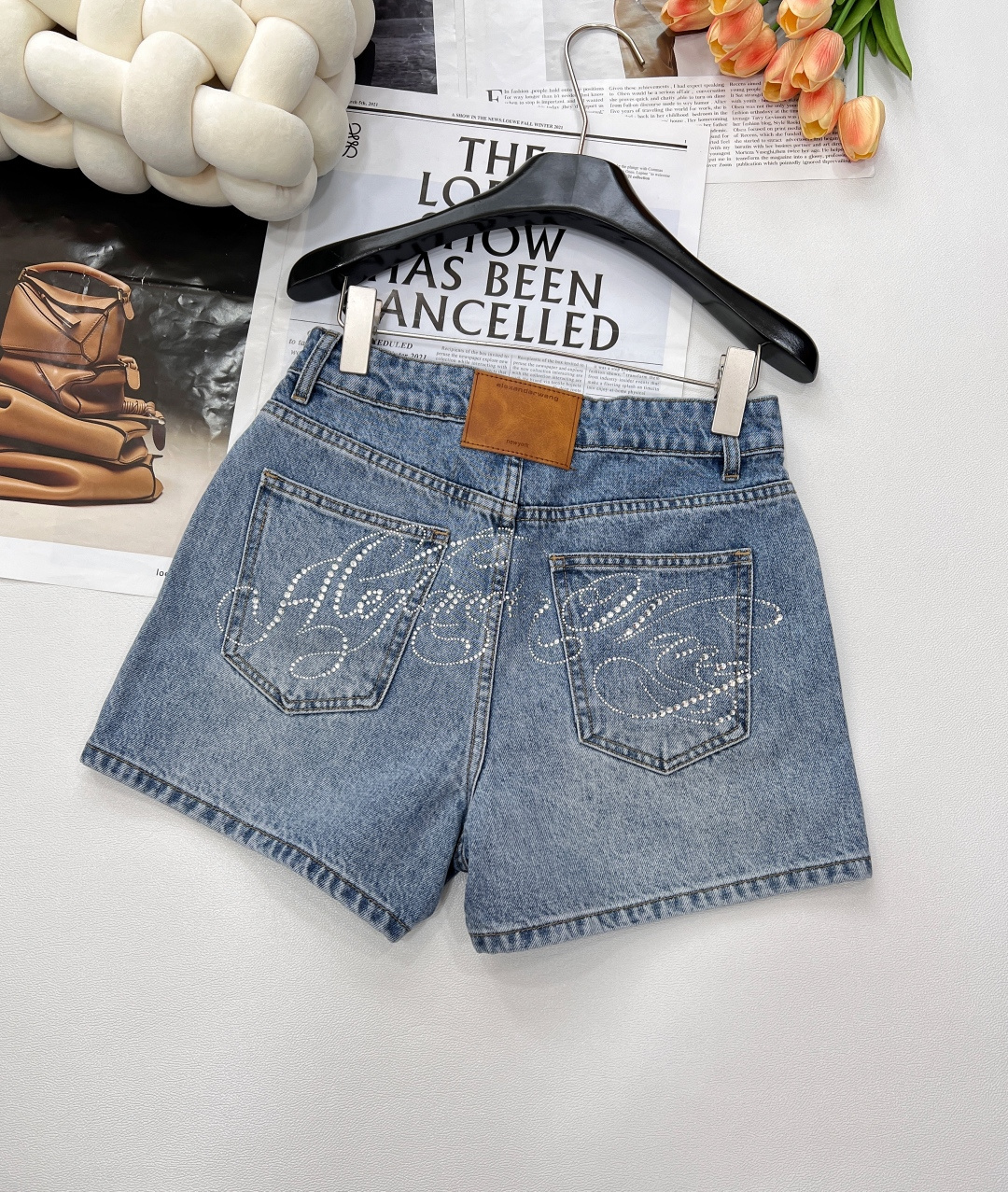 🆕夏季新品alexanderwang亚历山大王烫钻字母牛仔短裤 进口牛仔面料，半成品烫钻字母👍经典直筒版