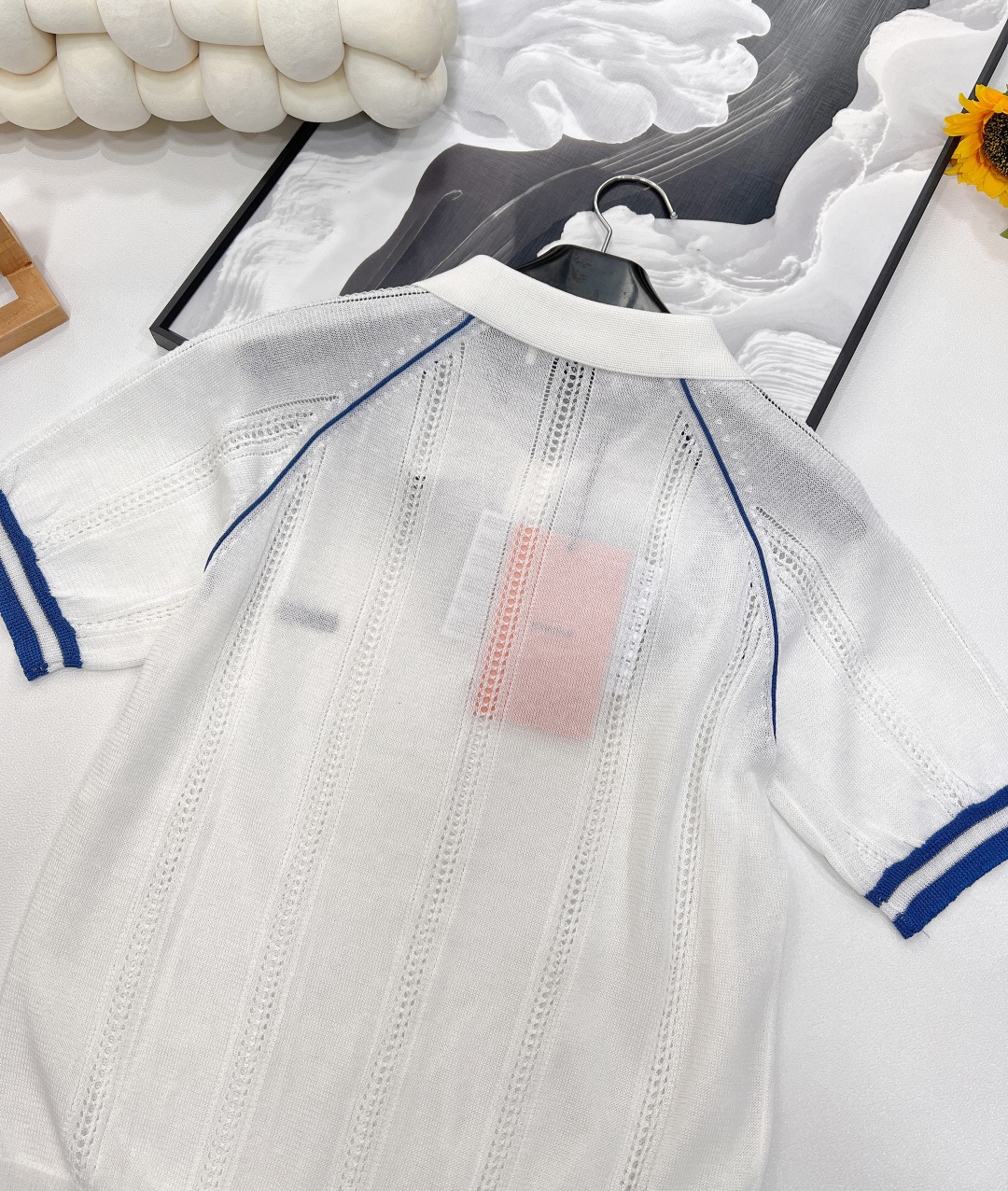 🆕Miumiu2025新款插肩条纹针织短袖，定制YB纱线织造 质感高级光泽舒适 针织翻领半开襟上衣剪裁 