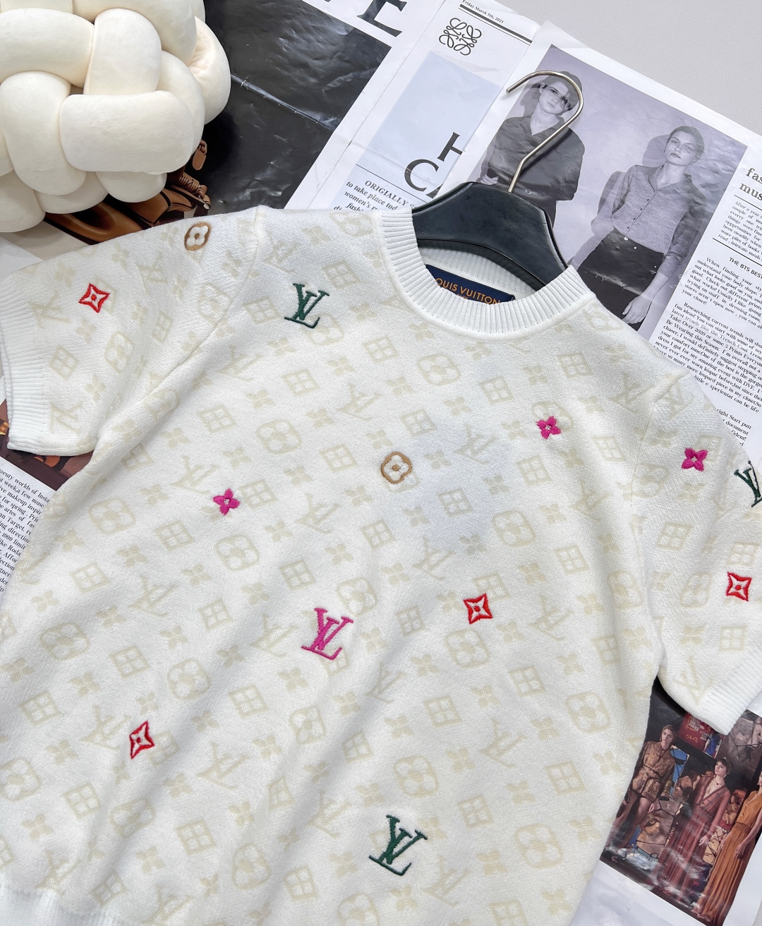 🆕Louis Vuitton新款圆领老花字母糖果🍬刺绣针织短袖，定制YB羊毛纱线织造 质感高级 舒适柔软