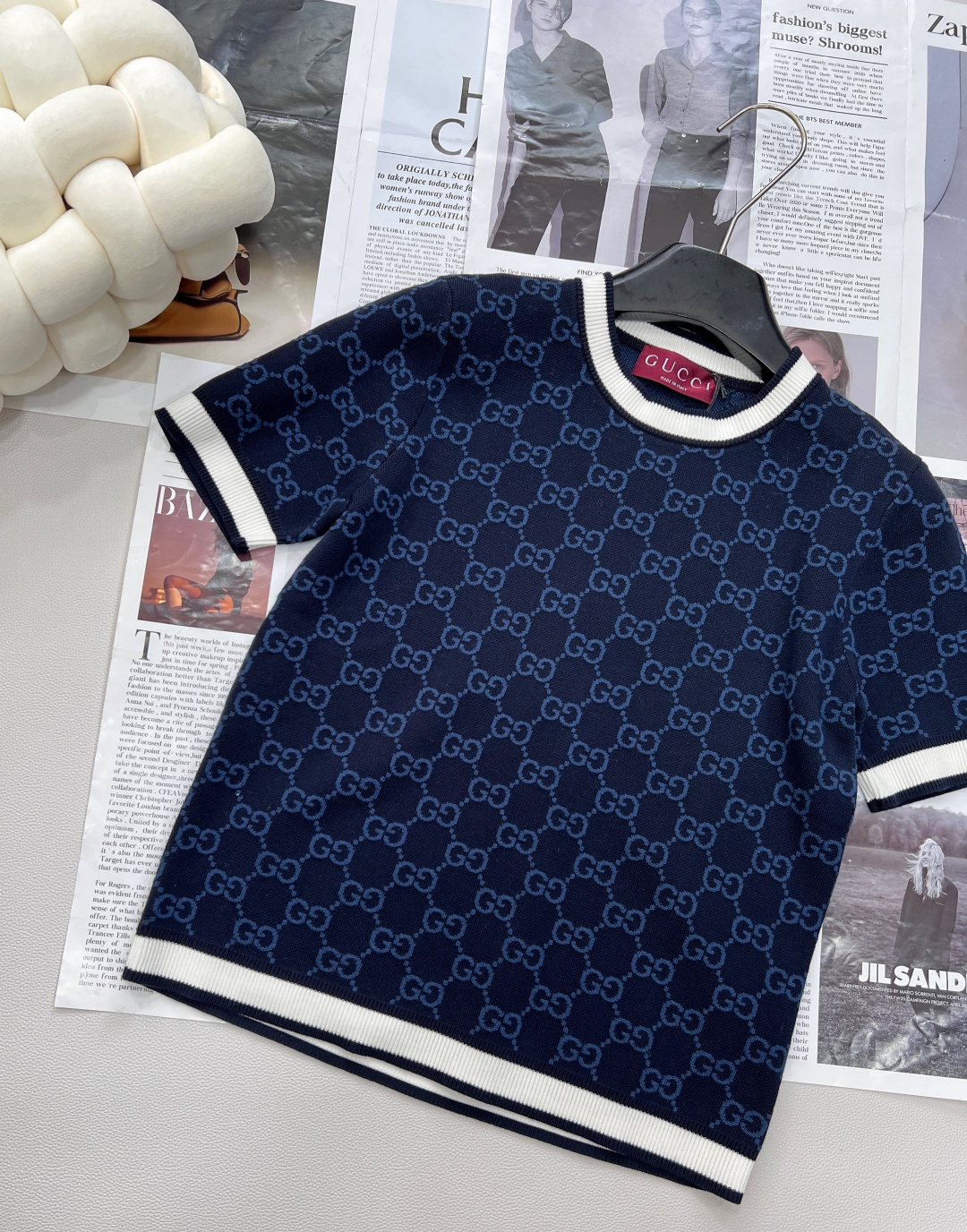 🆕Gucci2025新款双G提花针织短袖，定制纱线织造 质感舒适 透气好穿 短袖针织上衣剪裁 双色交织满