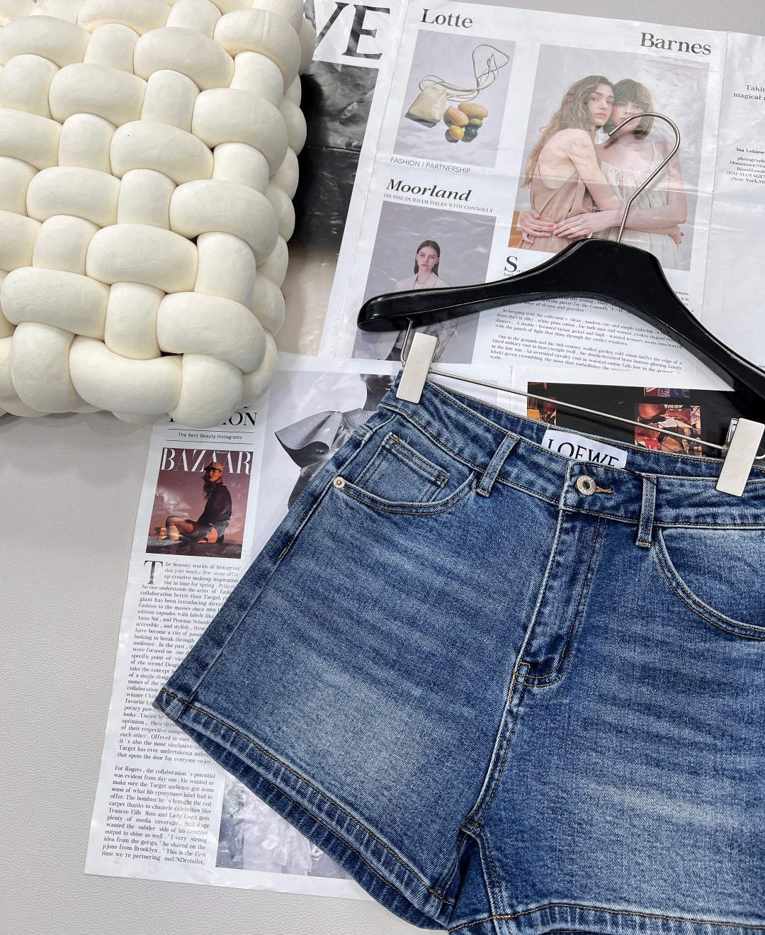 🆕LOEWE罗意威双色口袋印花logo牛仔短裤，赛络纺面料，酵洗固色加软，定制五金，车缝皮牌，不是很短的