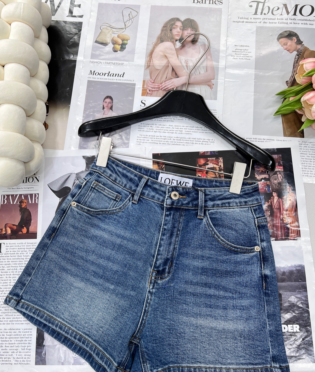 🆕LOEWE罗意威双色口袋印花logo牛仔短裤，赛络纺面料，酵洗固色加软，定制五金，车缝皮牌，不是很短的