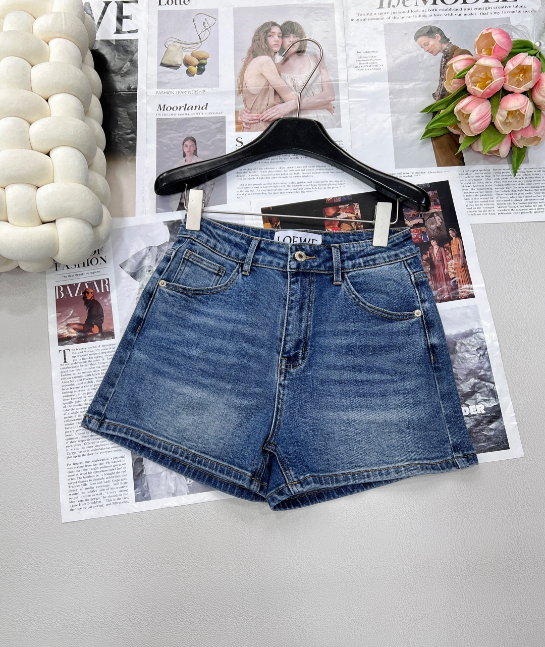 🆕LOEWE罗意威双色口袋印花logo牛仔短裤，赛络纺面料，酵洗固色加软，定制五金，车缝皮牌，不是很短的