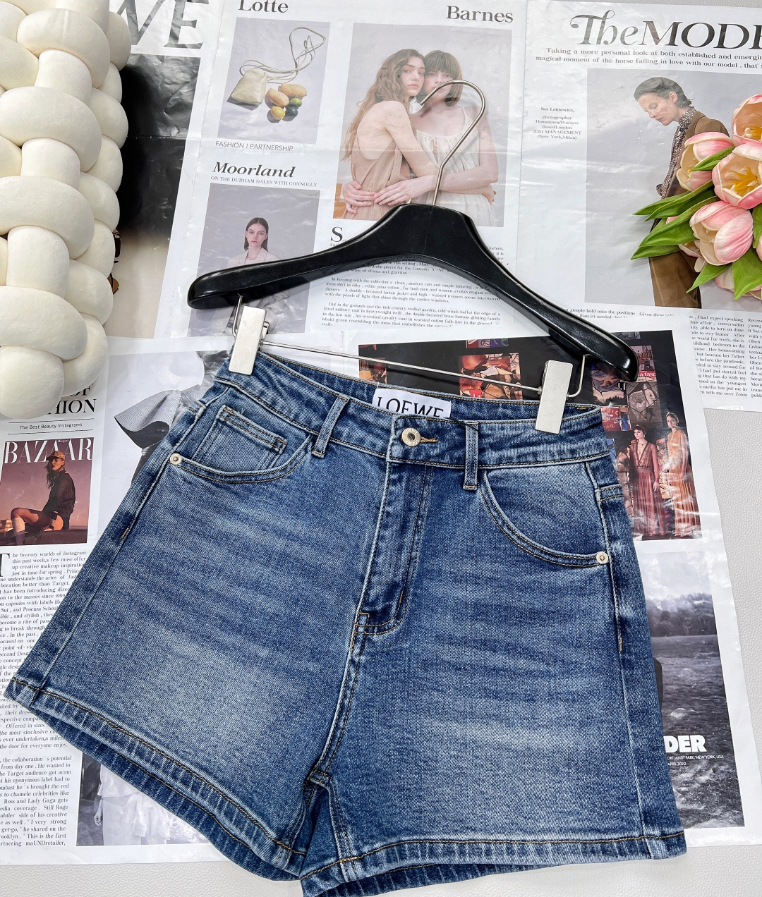 🆕LOEWE罗意威双色口袋印花logo牛仔短裤，赛络纺面料，酵洗固色加软，定制五金，车缝皮牌，不是很短的