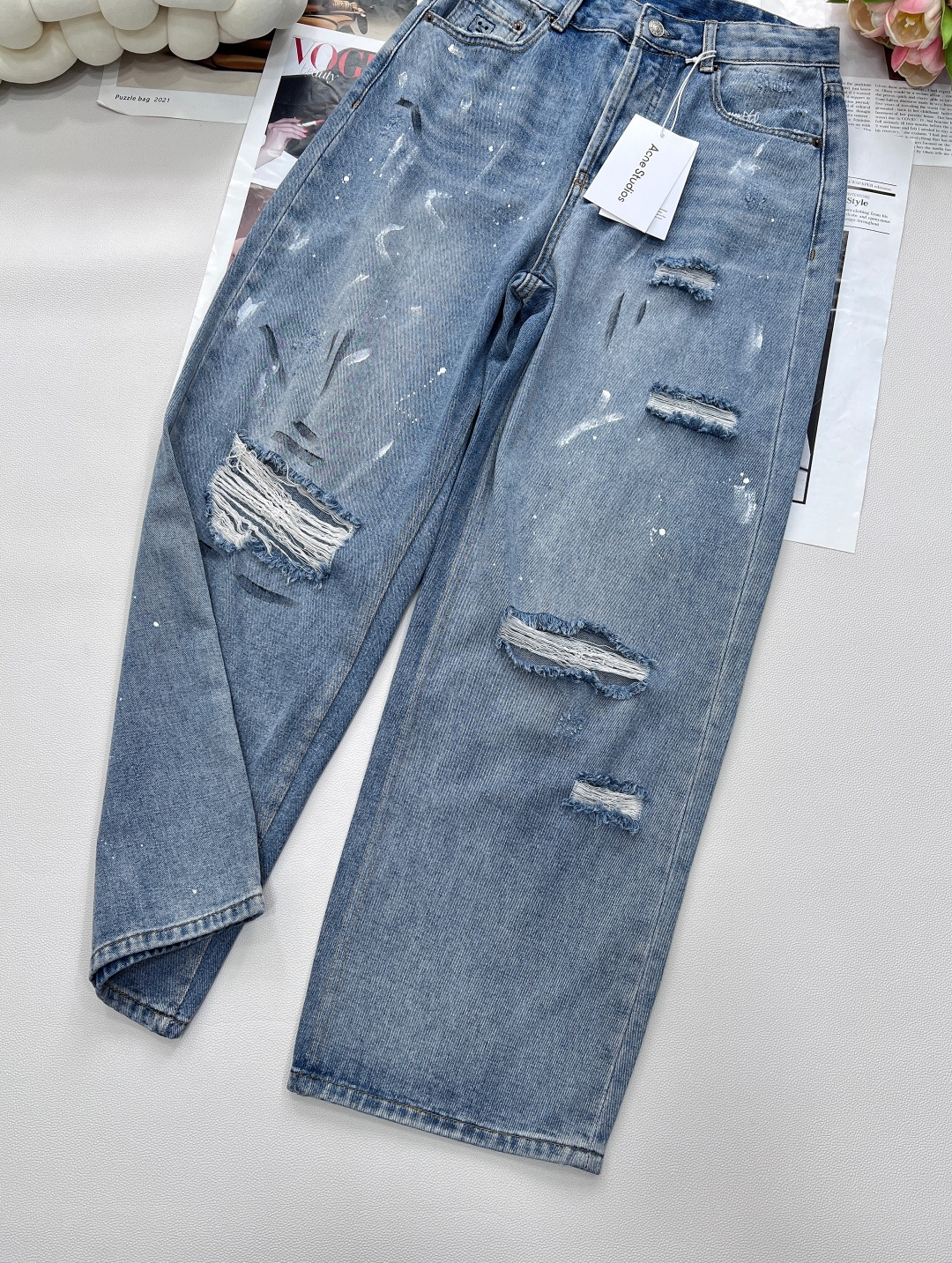 🆕 Acne Studios 夏季新品超薄柔软透气面料，手绘破洞ACNE牛仔裤，选用棉面料，成品面料纹路