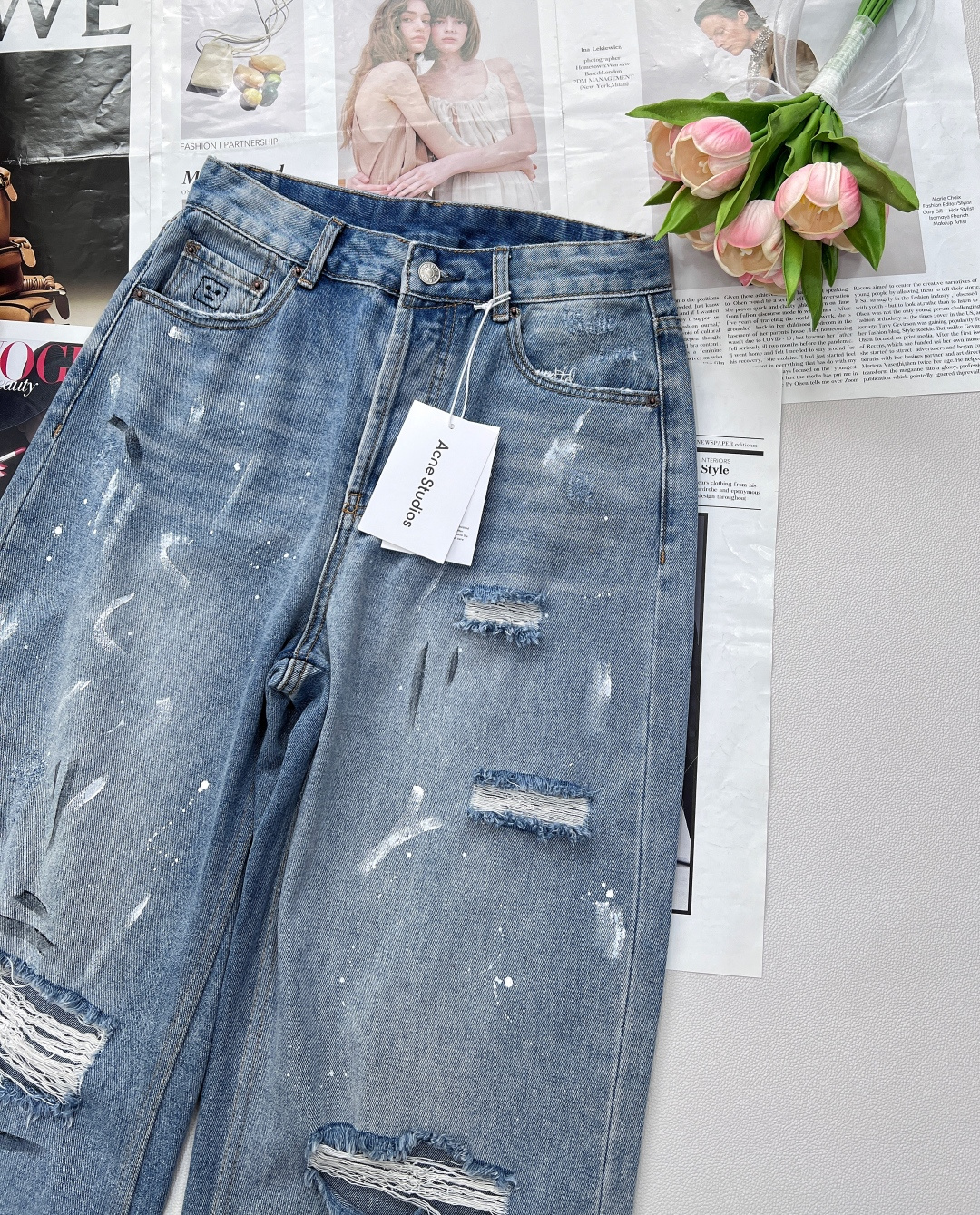 🆕 Acne Studios 夏季新品超薄柔软透气面料，手绘破洞ACNE牛仔裤，选用棉面料，成品面料纹路