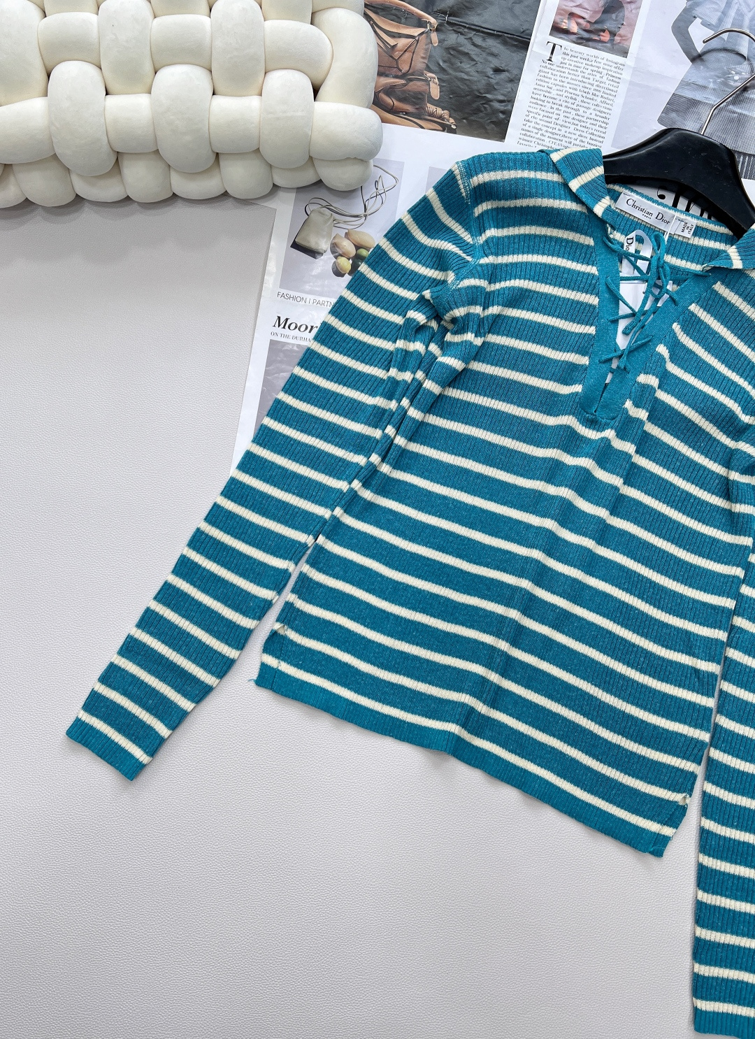 🆕Dior新款披肩领条纹针织长袖上衣，定制YB亚麻纱线织造 密实细针工艺 呈现明显肌理 舒适有型 披肩套