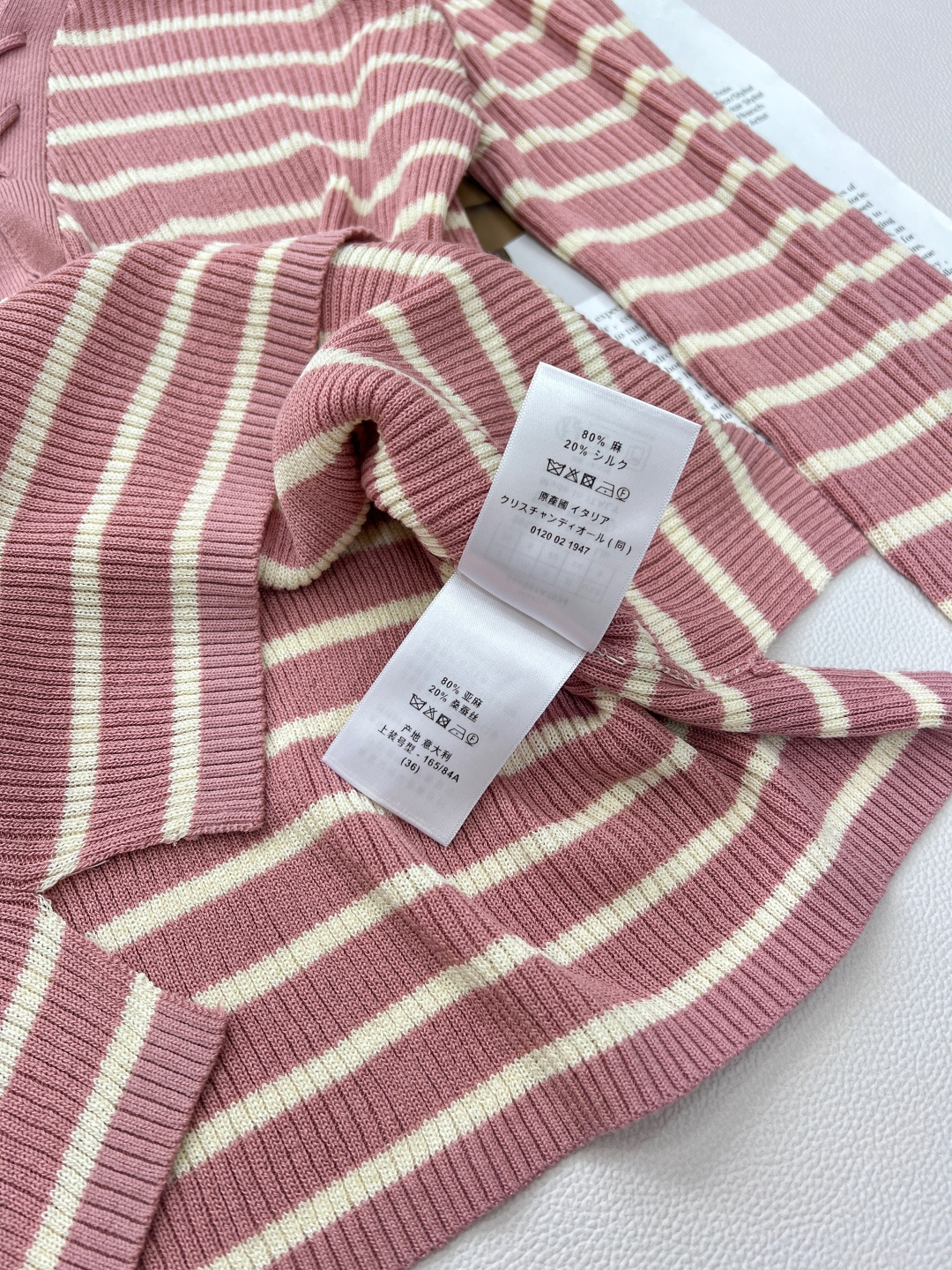 🆕Dior新款披肩领条纹针织长袖上衣，定制YB亚麻纱线织造 密实细针工艺 呈现明显肌理 舒适有型 披肩套