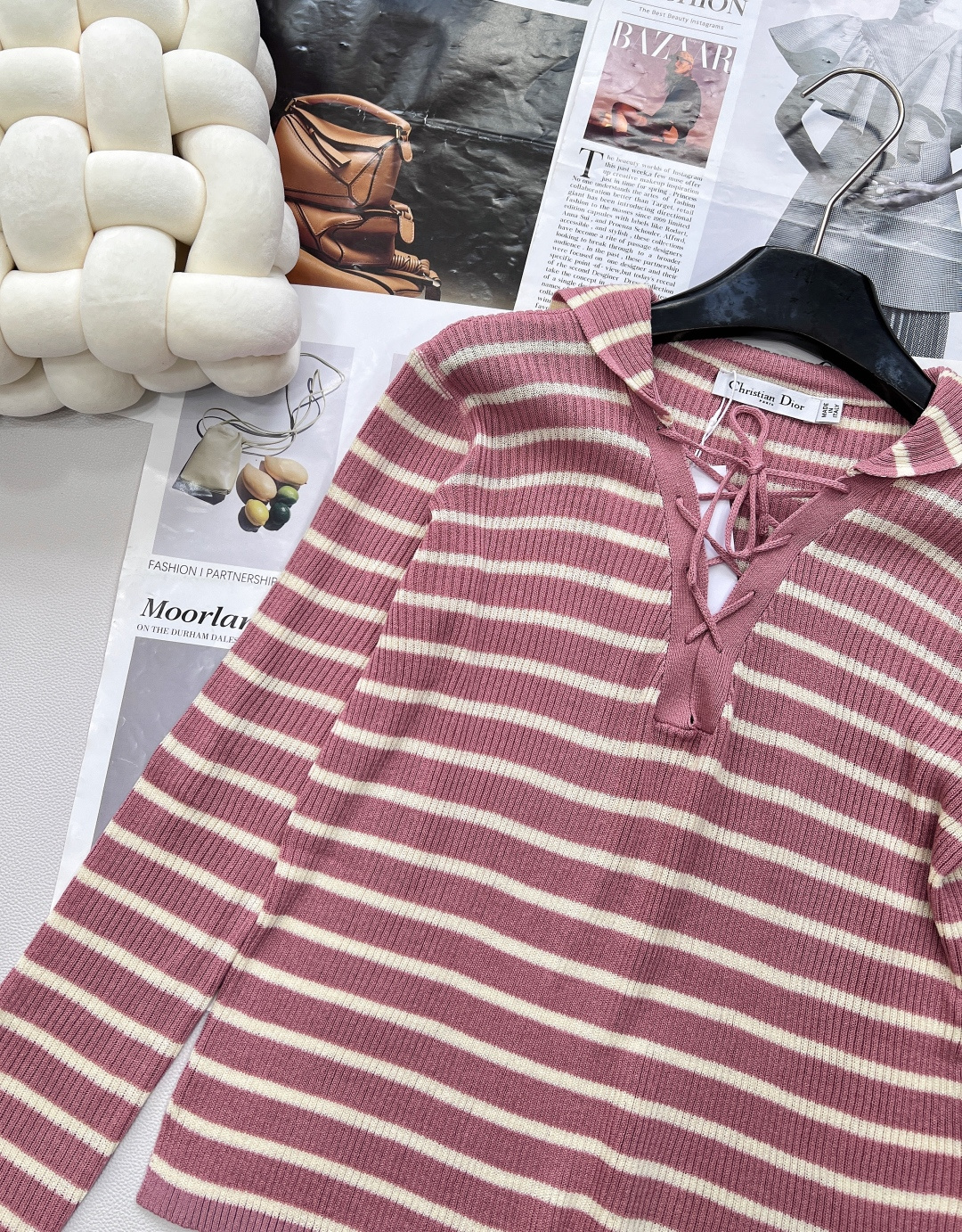 🆕Dior新款披肩领条纹针织长袖上衣，定制YB亚麻纱线织造 密实细针工艺 呈现明显肌理 舒适有型 披肩套