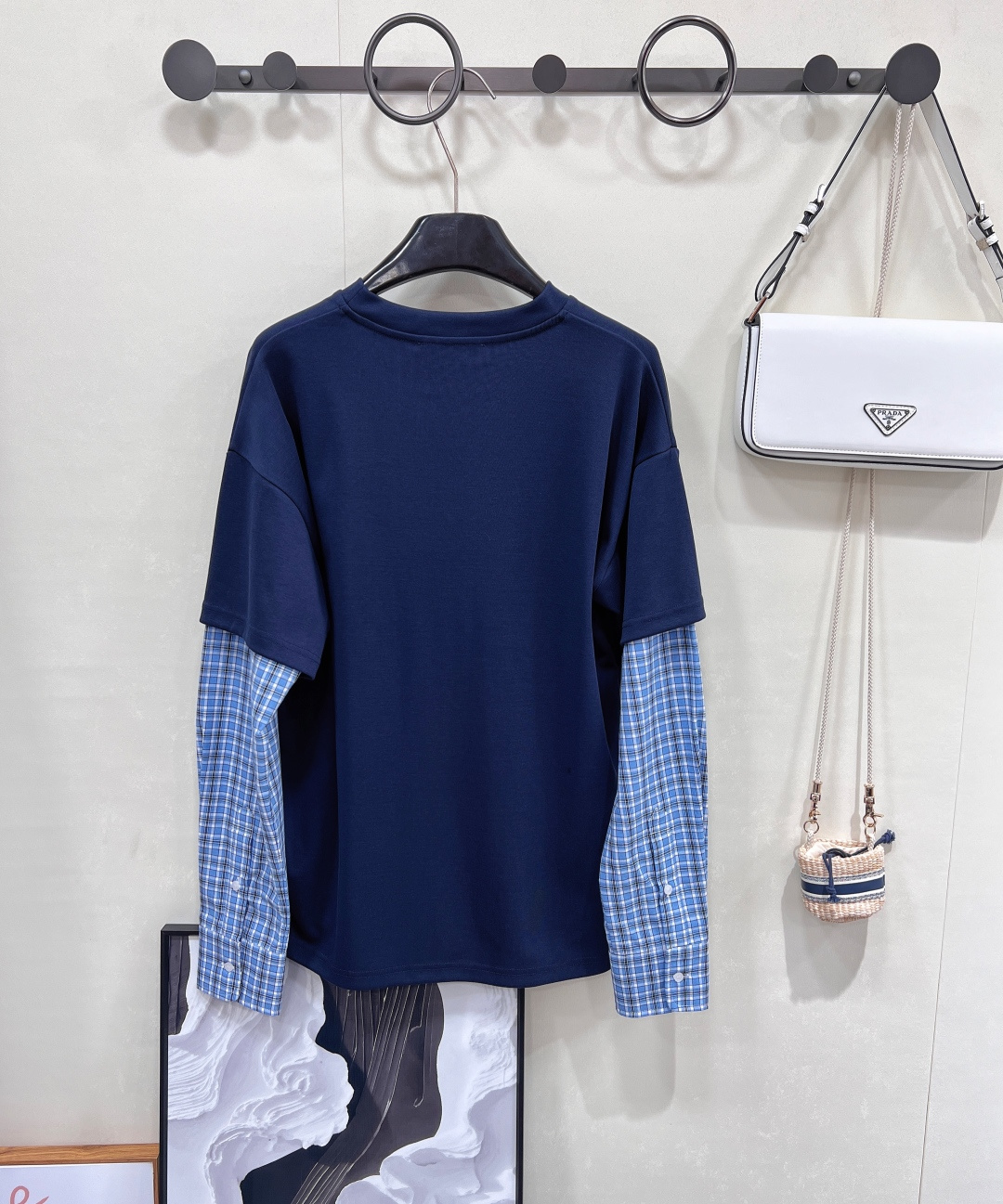 🆕Prada25SS早秋新款格纹拼接假两件长袖T恤衫丨⚠独家高版出品！采用高品质工艺 细节美到爆由内至外