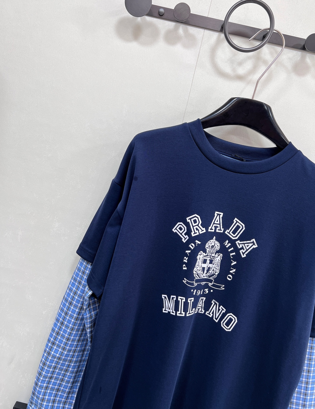 🆕Prada25SS早秋新款格纹拼接假两件长袖T恤衫丨⚠独家高版出品！采用高品质工艺 细节美到爆由内至外