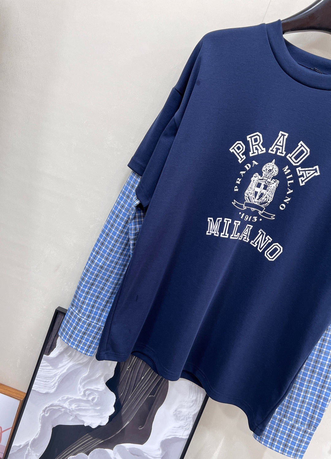 🆕Prada25SS早秋新款格纹拼接假两件长袖T恤衫丨⚠独家高版出品！采用高品质工艺 细节美到爆由内至外