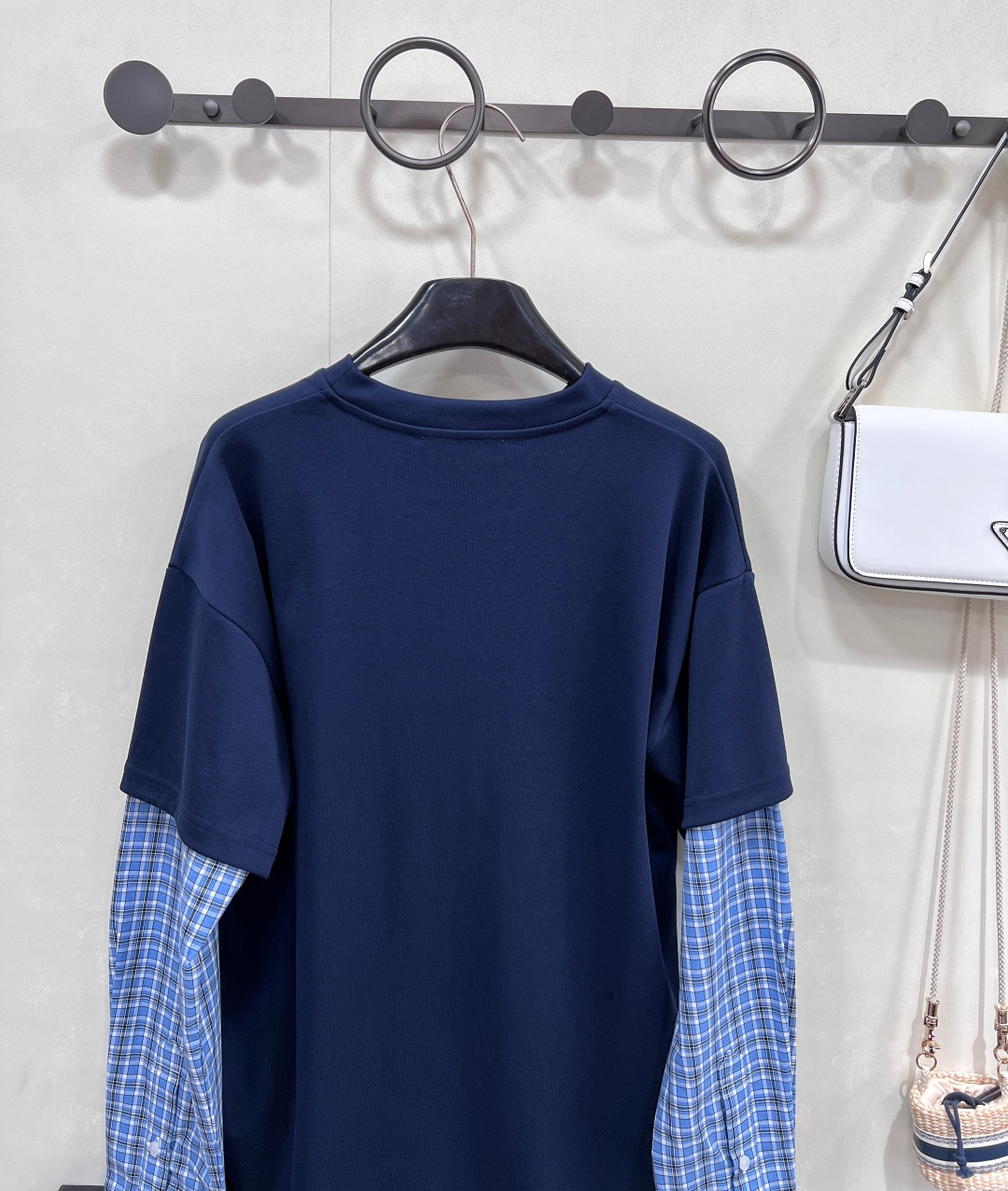 🆕Prada25SS早秋新款格纹拼接假两件长袖T恤衫丨⚠独家高版出品！采用高品质工艺 细节美到爆由内至外