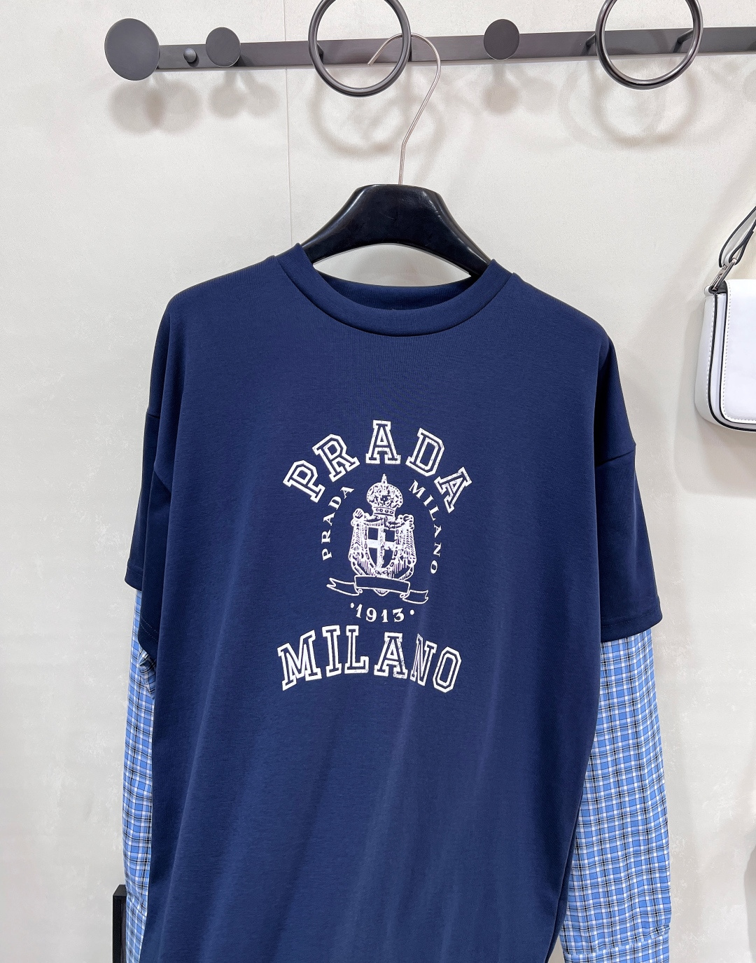 🆕Prada25SS早秋新款格纹拼接假两件长袖T恤衫丨⚠独家高版出品！采用高品质工艺 细节美到爆由内至外