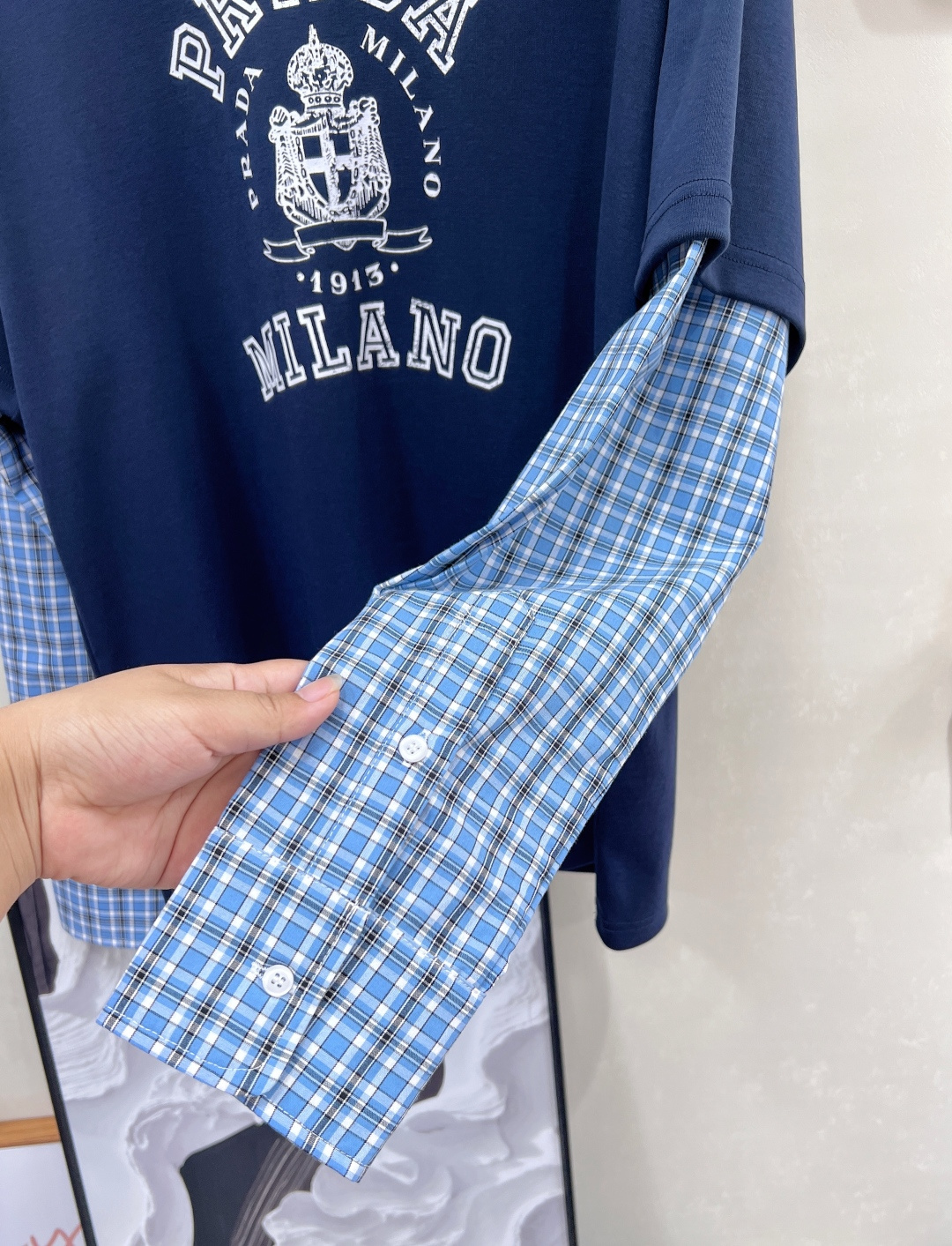 🆕Prada25SS早秋新款格纹拼接假两件长袖T恤衫丨⚠独家高版出品！采用高品质工艺 细节美到爆由内至外
