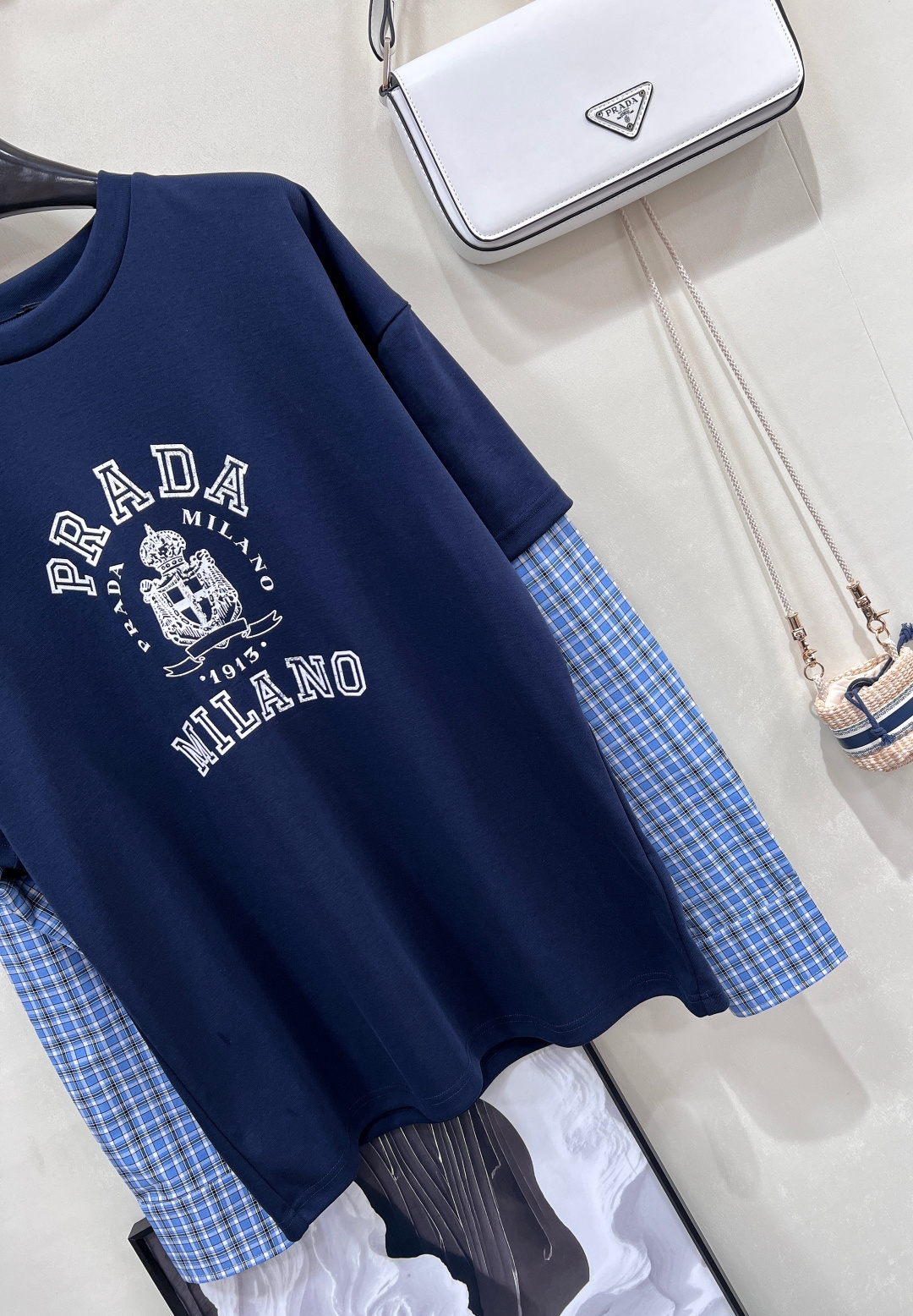 🆕Prada25SS早秋新款格纹拼接假两件长袖T恤衫丨⚠独家高版出品！采用高品质工艺 细节美到爆由内至外