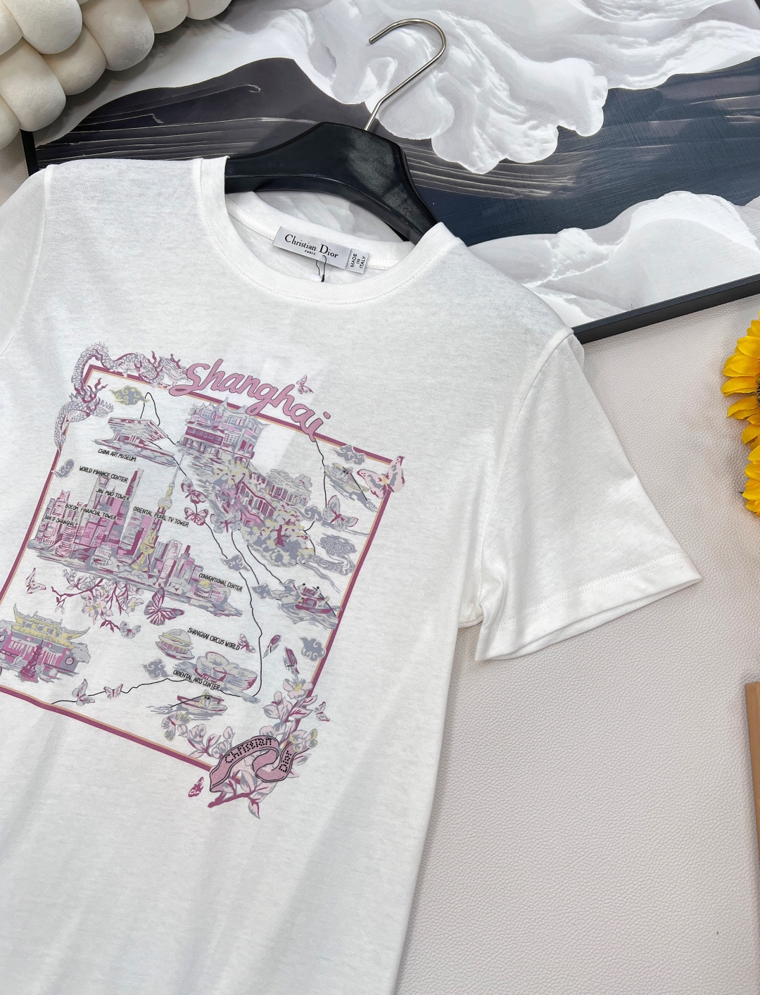 🆕Dior2025SS新款城景圆领印花短袖T恤，定制YB棉麻材质 肌理明显 透气舒适 常规短袖T恤裁剪 