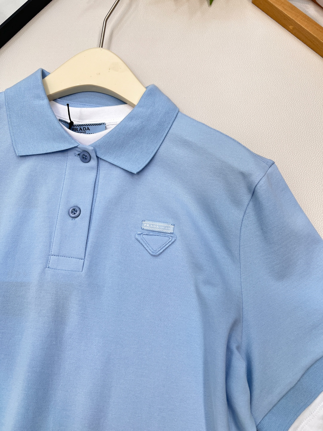 🆕Prada新款撞色假两件𝑝𝑜𝑙𝑜衫，定制YB原生朱地全棉材质 质地轻薄 带有孔洞 吸湿透气 舒适软糯 