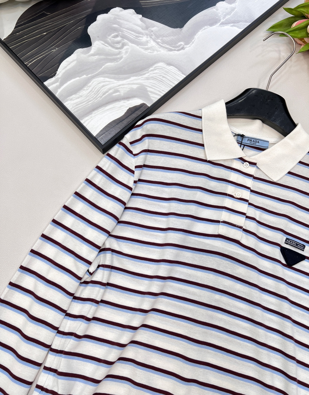 🆕Prada25Ss新款条纹短款抽绳长袖Polo衫丨⚠独家高版出品！纯棉材质质感舒适细腻 裁剪利落宽松版