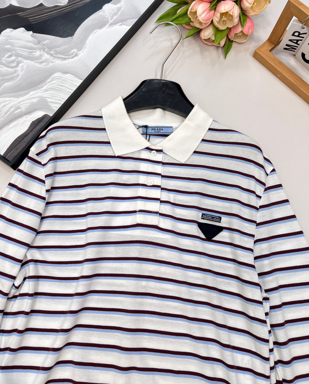 🆕Prada25Ss新款条纹短款抽绳长袖Polo衫丨⚠独家高版出品！纯棉材质质感舒适细腻 裁剪利落宽松版