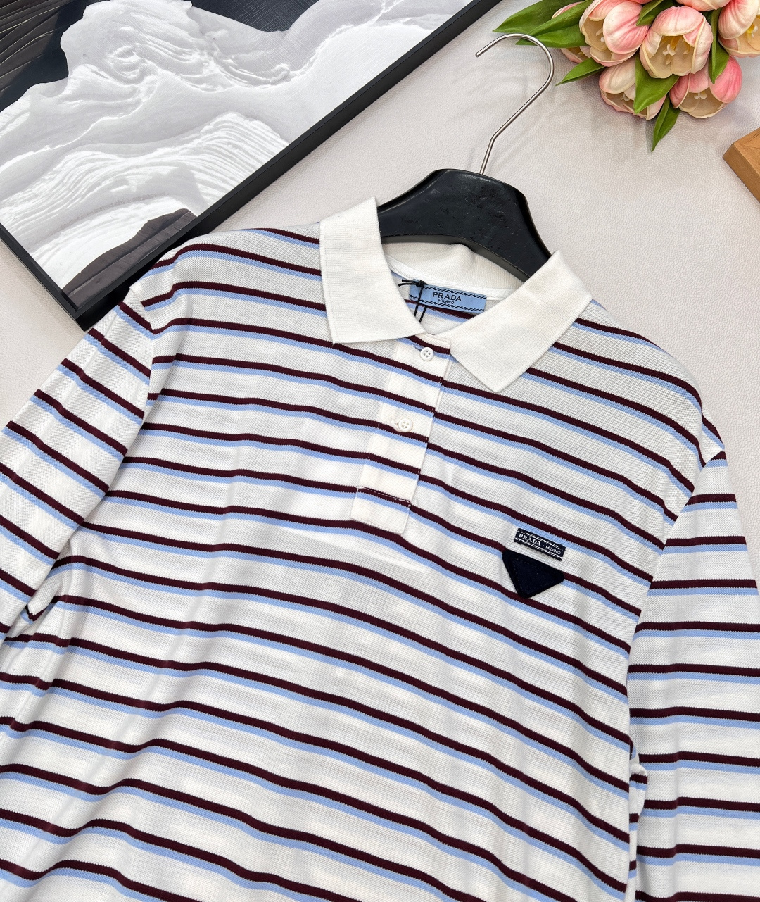 🆕Prada25Ss新款条纹短款抽绳长袖Polo衫丨⚠独家高版出品！纯棉材质质感舒适细腻 裁剪利落宽松版