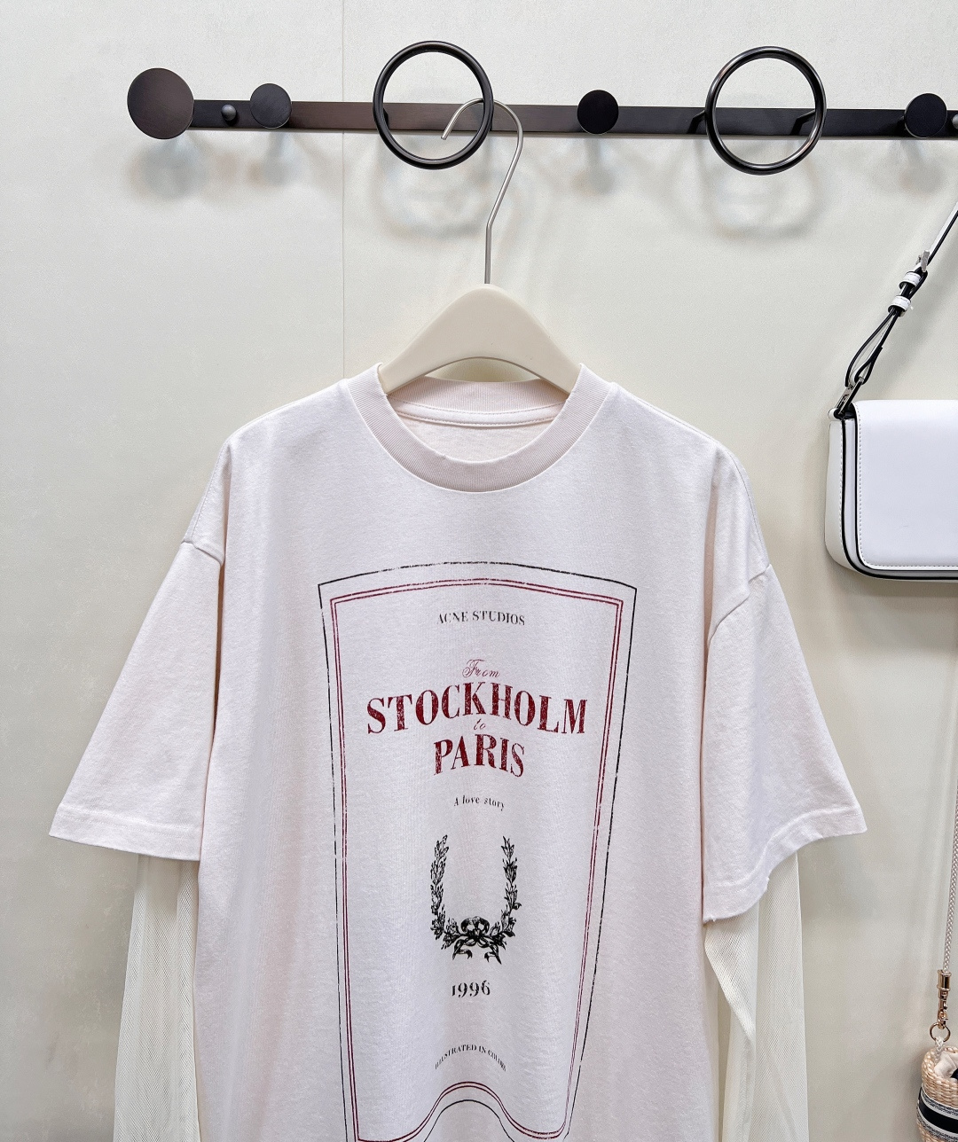 🆕Acne Studios 25Fw早秋新款 复古徽标印花宽松假两件长袖网纱T恤丨⚠独家高版出品！这种假