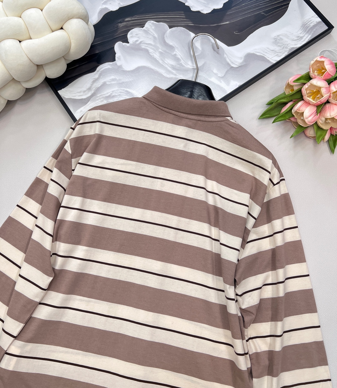 🆕Miumiu25Ss春夏新款徽标撞色条纹翻领撞色长袖T恤丨⚠独家yb开发！高版出品！软软糯糯却又不失筋