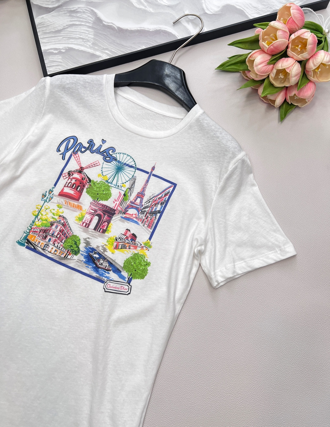 🆕Dior25Ss新款春夏城市限定新款巴黎的塞纳河畔散步☕印花图案短袖T恤丨⚠独家yb开发！高版出品！进