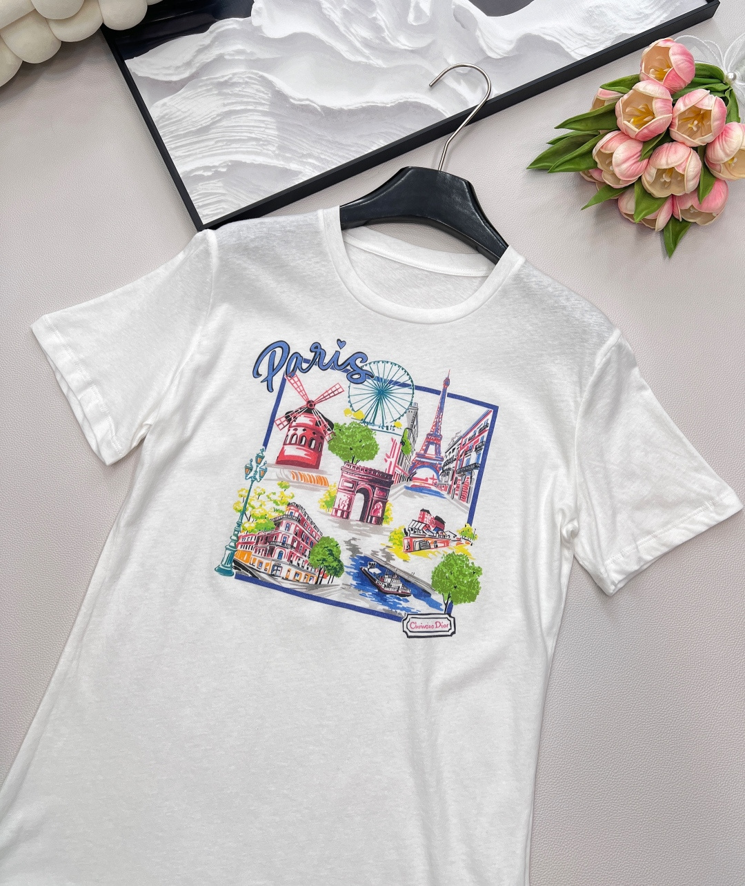 🆕Dior25Ss新款春夏城市限定新款巴黎的塞纳河畔散步☕印花图案短袖T恤丨⚠独家yb开发！高版出品！进