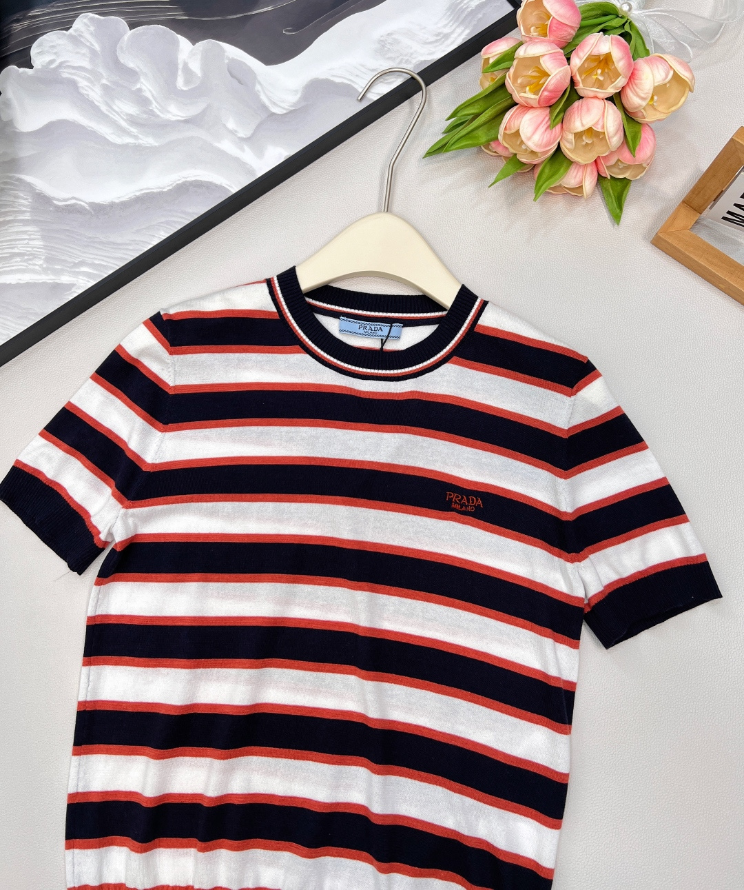 🆕Prada25Ss春夏新款减龄清新的撞色条纹短袖针织上衣丨⚠独家高版出品！经典百搭减龄又时髦！瑞士机1