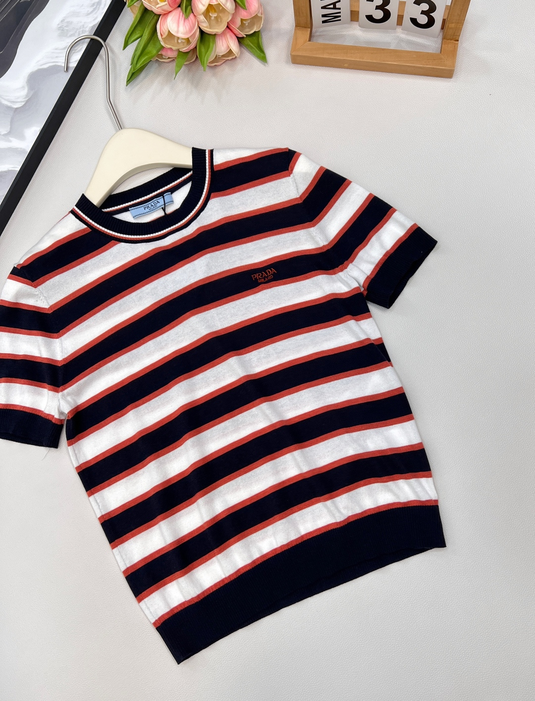 🆕Prada25Ss春夏新款减龄清新的撞色条纹短袖针织上衣丨⚠独家高版出品！经典百搭减龄又时髦！瑞士机1