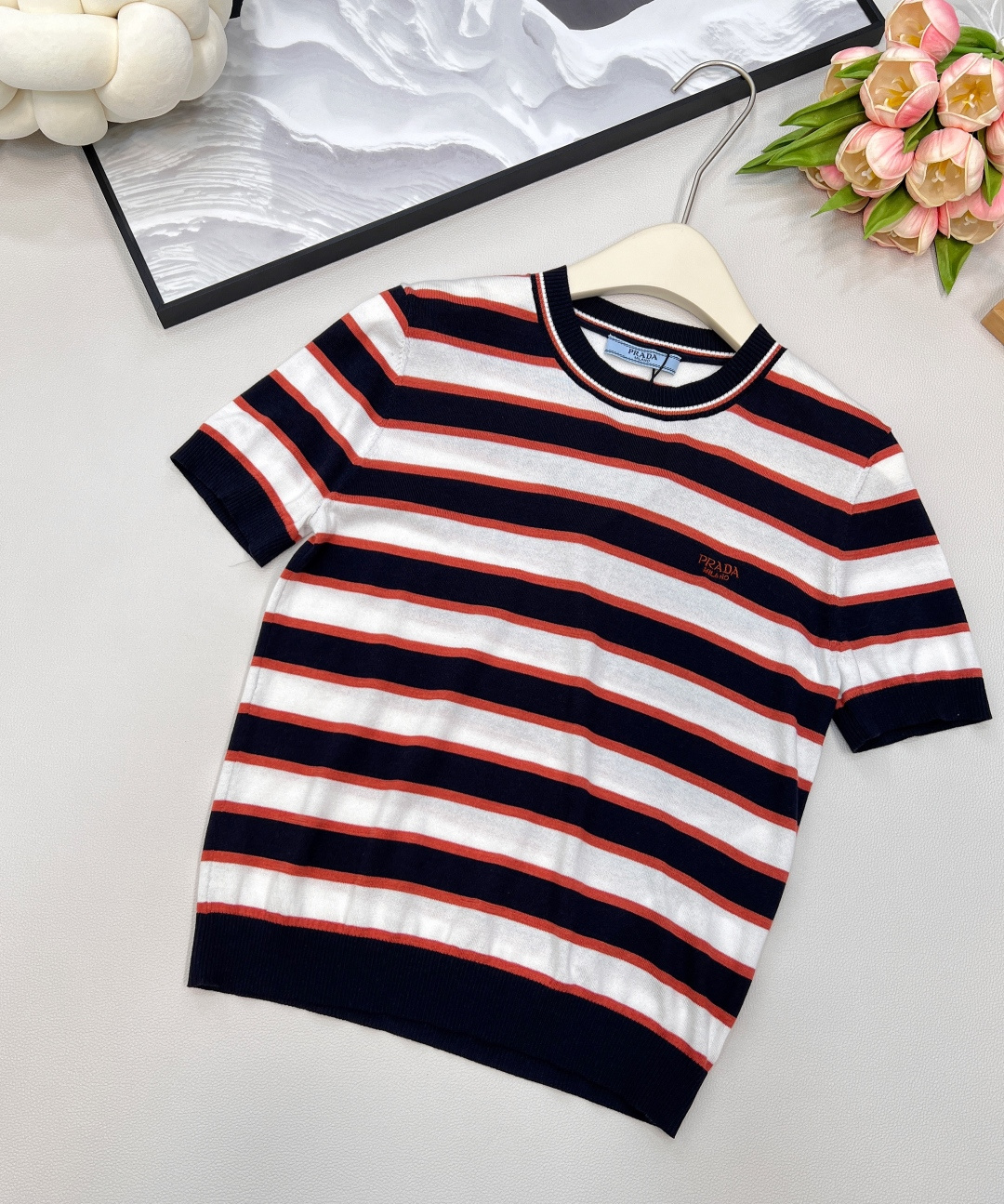 🆕Prada25Ss春夏新款减龄清新的撞色条纹短袖针织上衣丨⚠独家高版出品！经典百搭减龄又时髦！瑞士机1