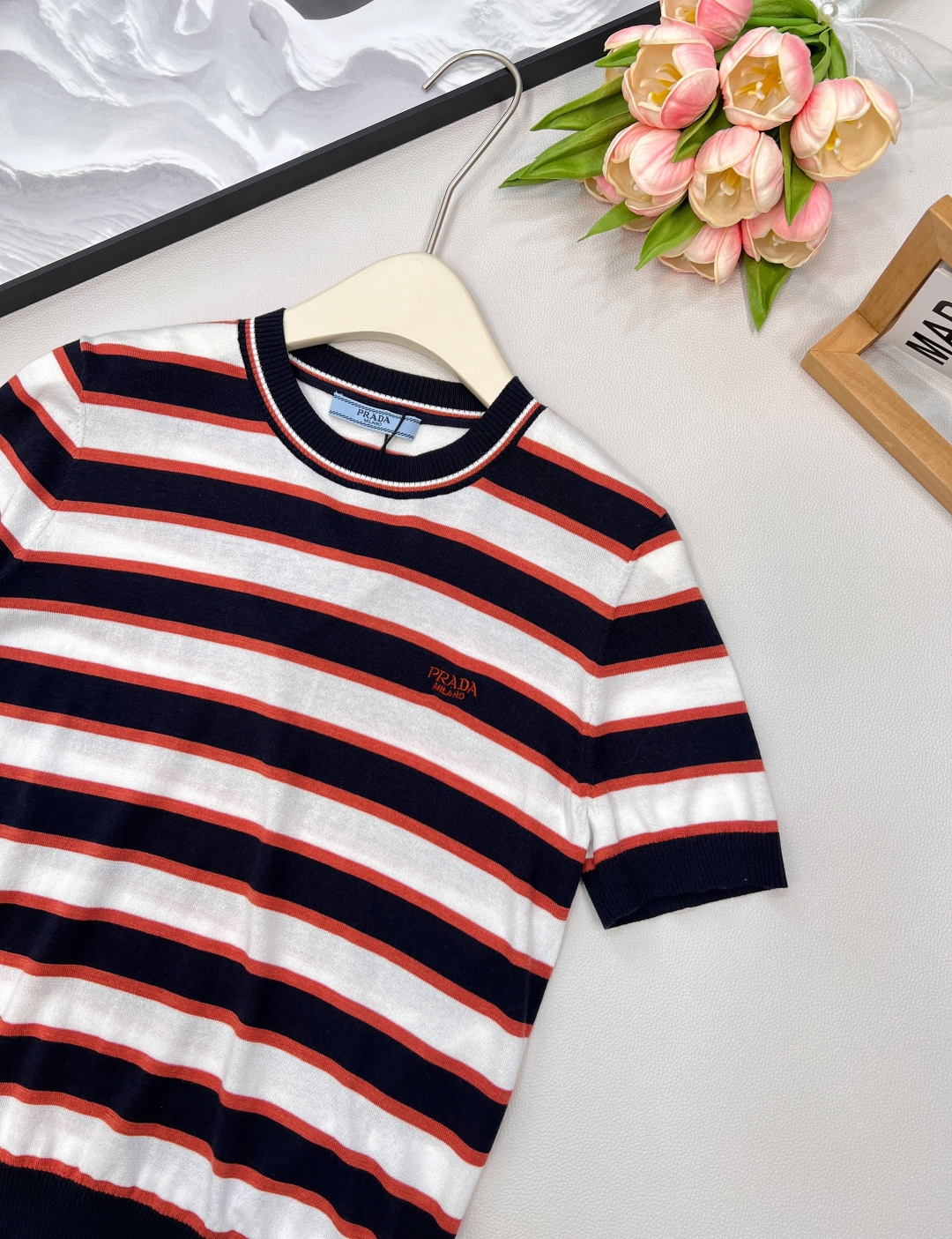 🆕Prada25Ss春夏新款减龄清新的撞色条纹短袖针织上衣丨⚠独家高版出品！经典百搭减龄又时髦！瑞士机1