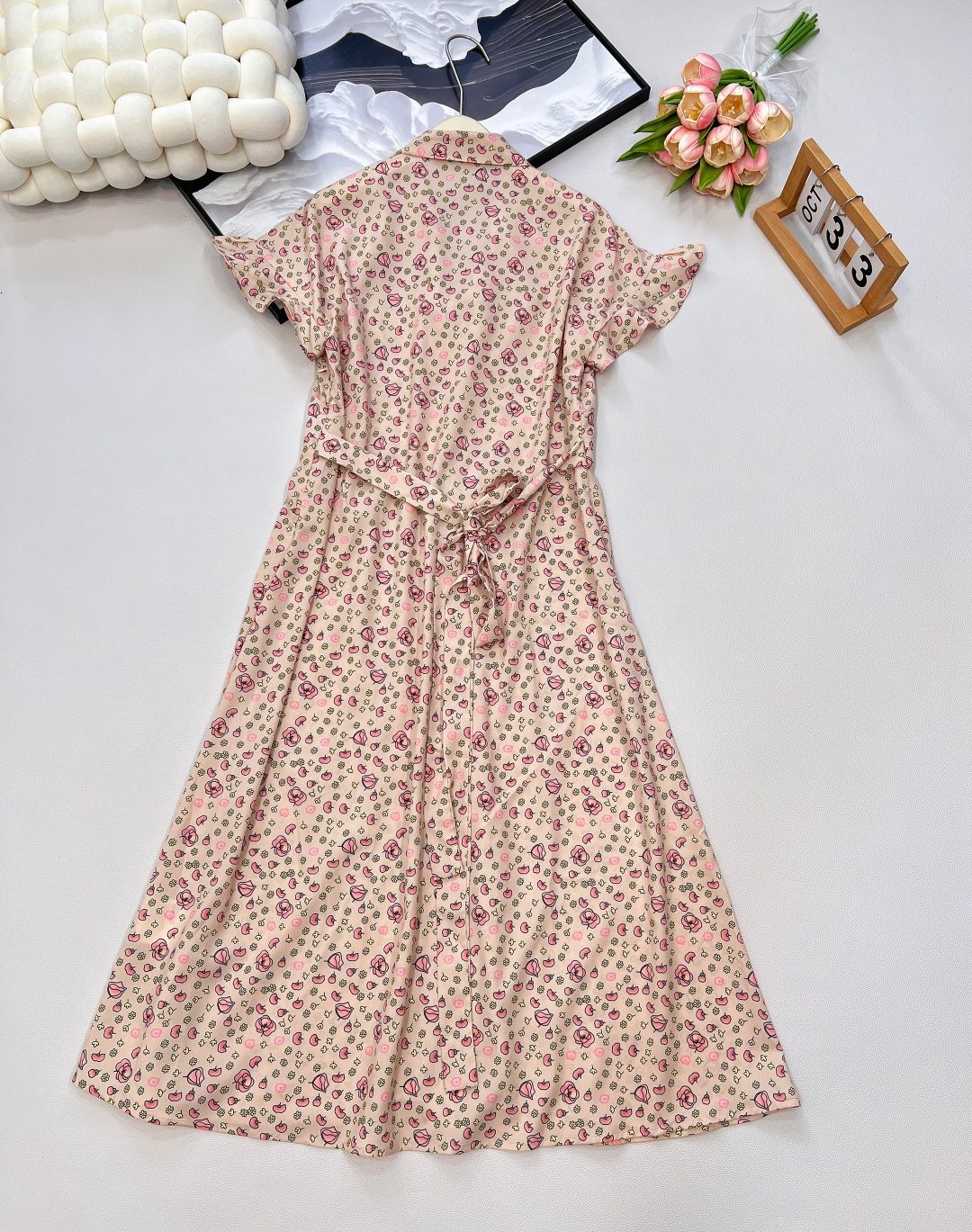 🆕Miumiu2025新款系带花边袖口碎花长裙，定制YB进口斜纹稠材质 冰爽透气 舒适有型 系带泡泡袖连