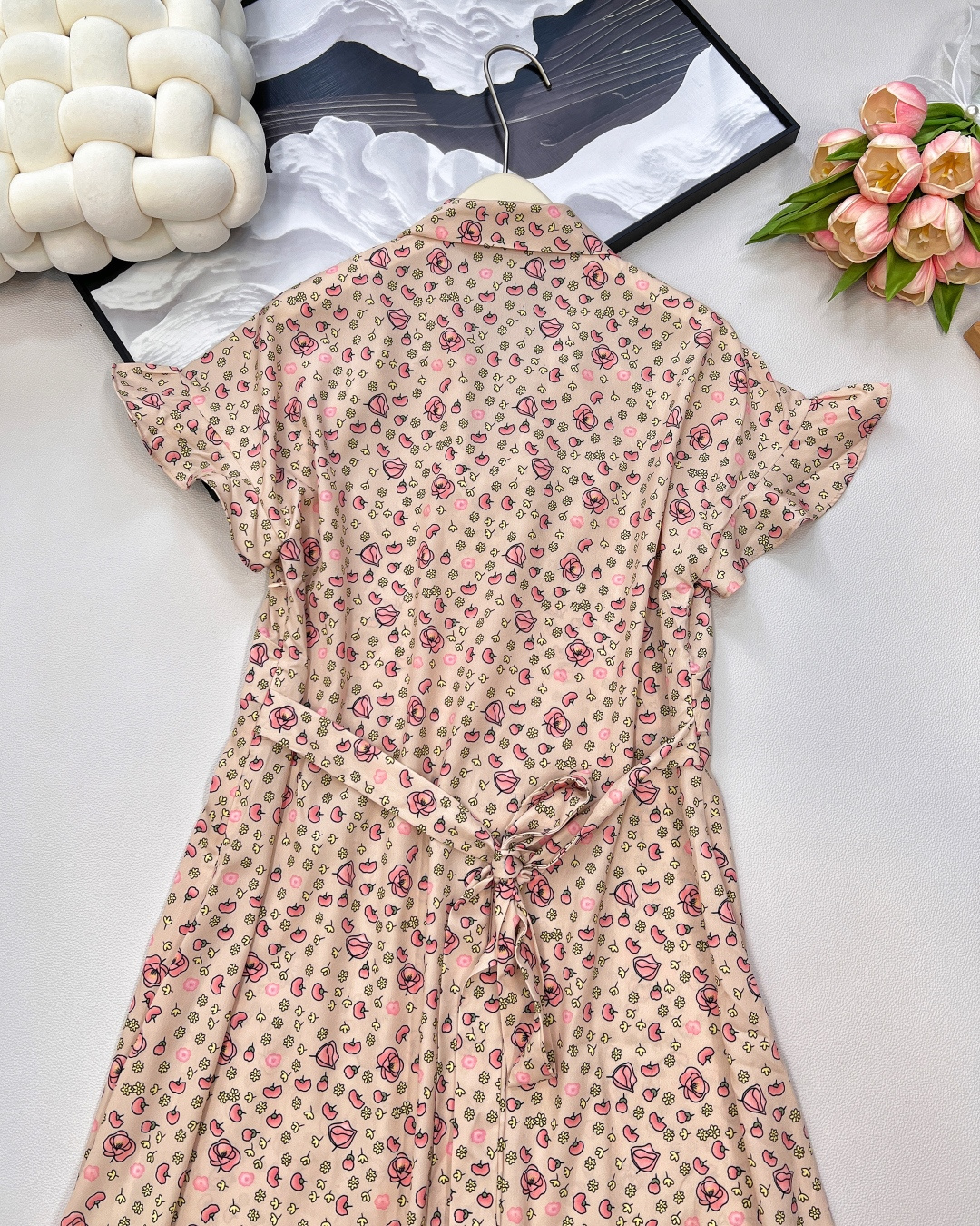 🆕Miumiu2025新款系带花边袖口碎花长裙，定制YB进口斜纹稠材质 冰爽透气 舒适有型 系带泡泡袖连