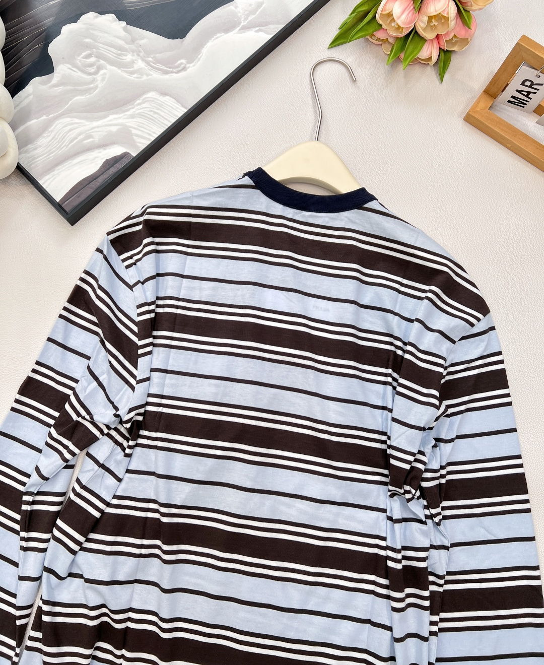 🆕Prada25Ss春夏新款薄荷巧克力🍫🩵条纹长袖圆领T恤丨⚠独家高版出品！超级高级的配色搭配 宽松版型