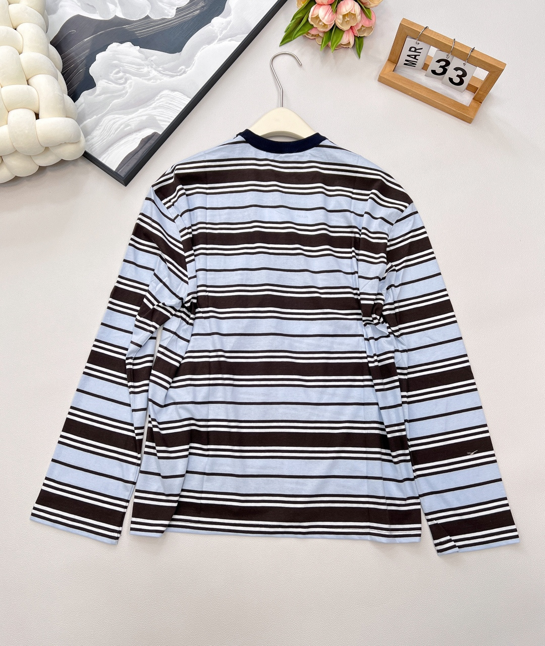 🆕Prada25Ss春夏新款薄荷巧克力🍫🩵条纹长袖圆领T恤丨⚠独家高版出品！超级高级的配色搭配 宽松版型