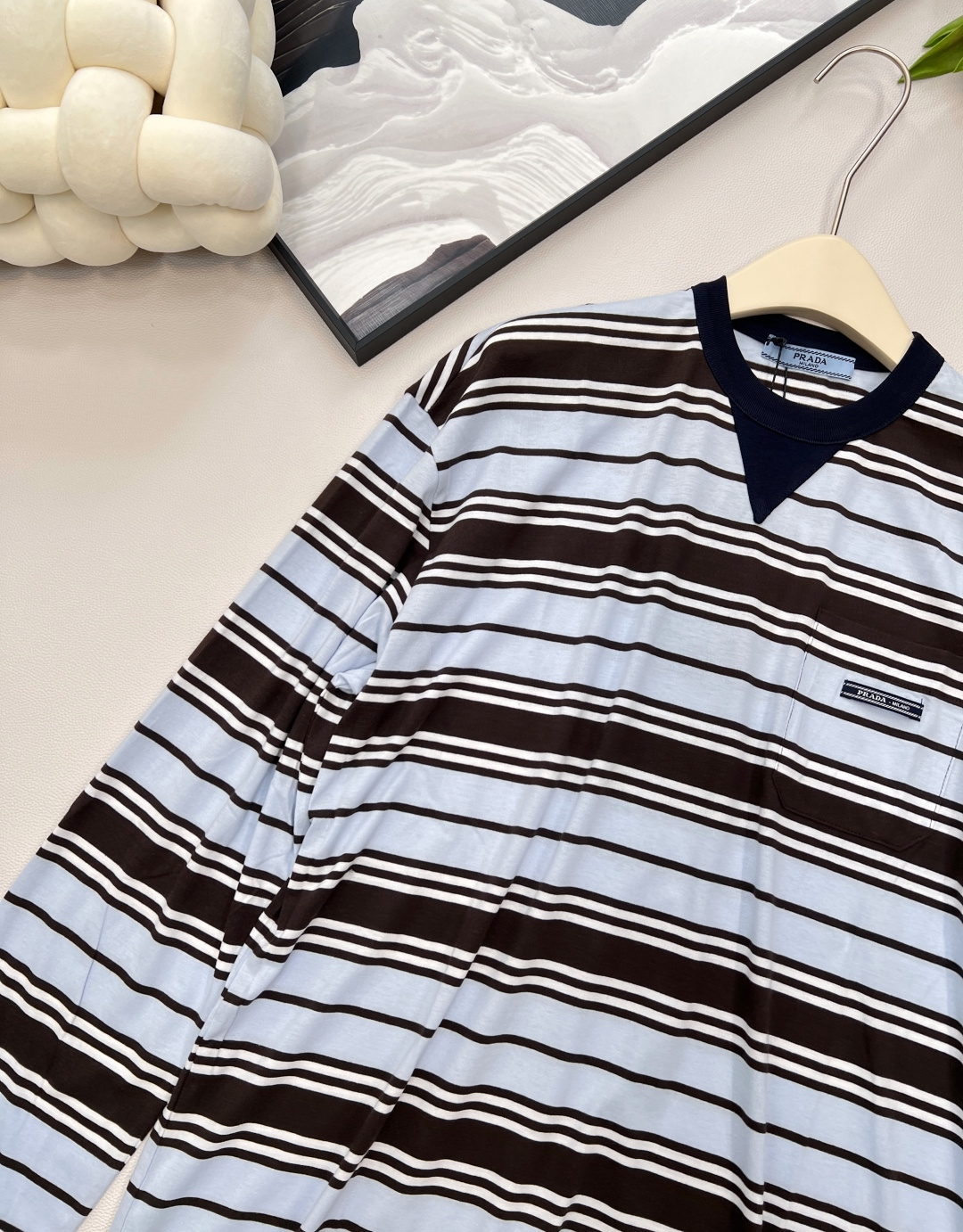🆕Prada25Ss春夏新款薄荷巧克力🍫🩵条纹长袖圆领T恤丨⚠独家高版出品！超级高级的配色搭配 宽松版型