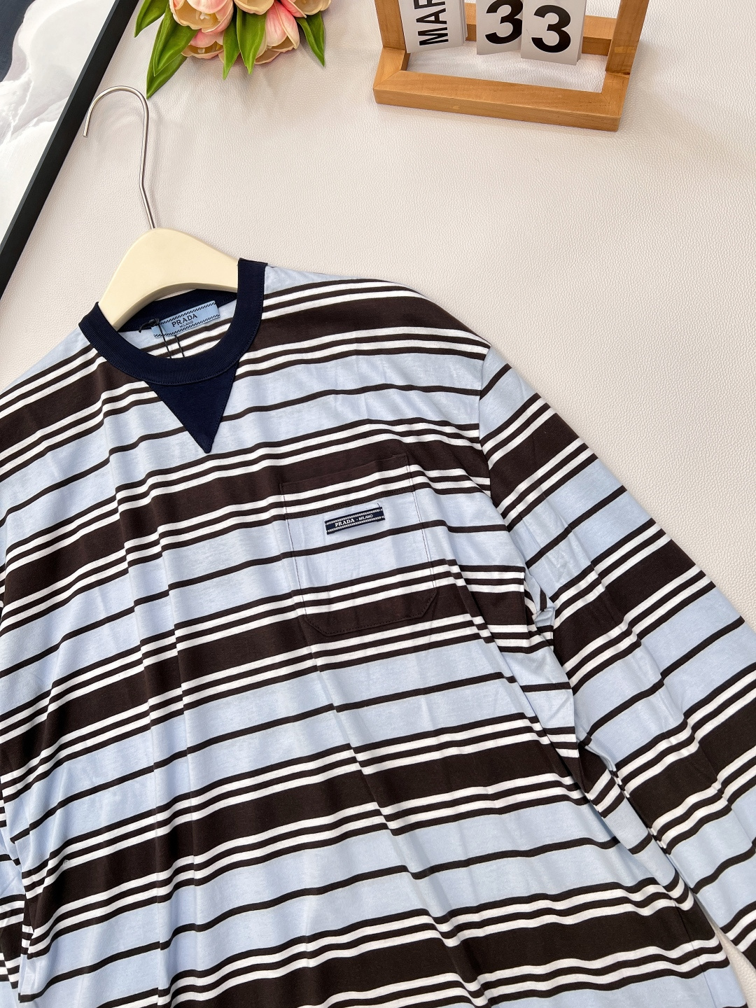 🆕Prada25Ss春夏新款薄荷巧克力🍫🩵条纹长袖圆领T恤丨⚠独家高版出品！超级高级的配色搭配 宽松版型