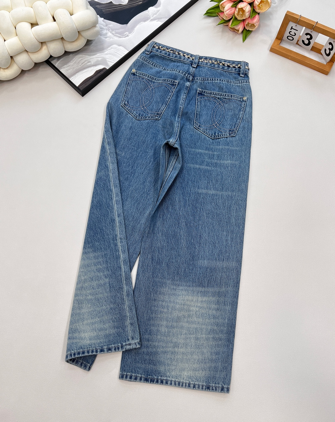 🆕CHANEL新款小香新款贵气奢感重工编织腰带装饰直筒阔腿牛仔裤手工编织混金丝麻绳腰带装饰很贵气！一比一