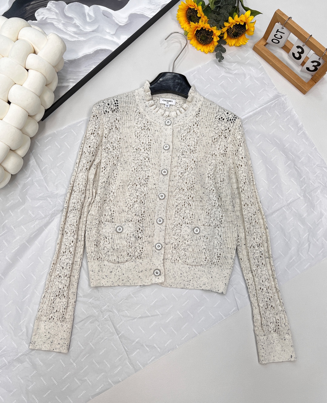 Chanel 2025SS Lace Hollow Knit Cardigan, Luxurious & Comfortable Design