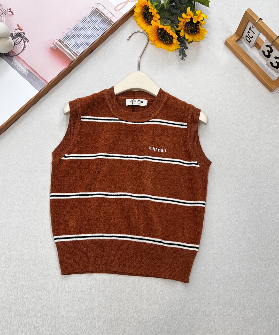Miu Miu Striped Embroidered Knit Vest - Spring/Summer 25 Collection