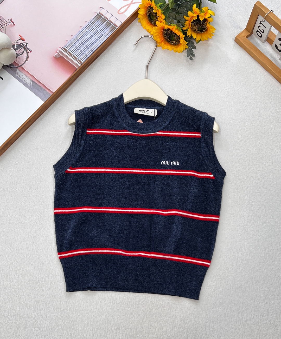 Miu Miu Striped Embroidered Knit Vest - Spring/Summer Collection
