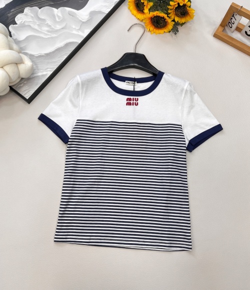 Miu Miu Striped Cotton T-Shirt with Embroidered Logo - Casual & Stylish