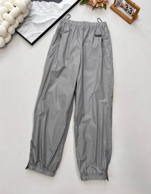 Miu Miu Nylon Letter Thin Ankle-Tie Casual Pants